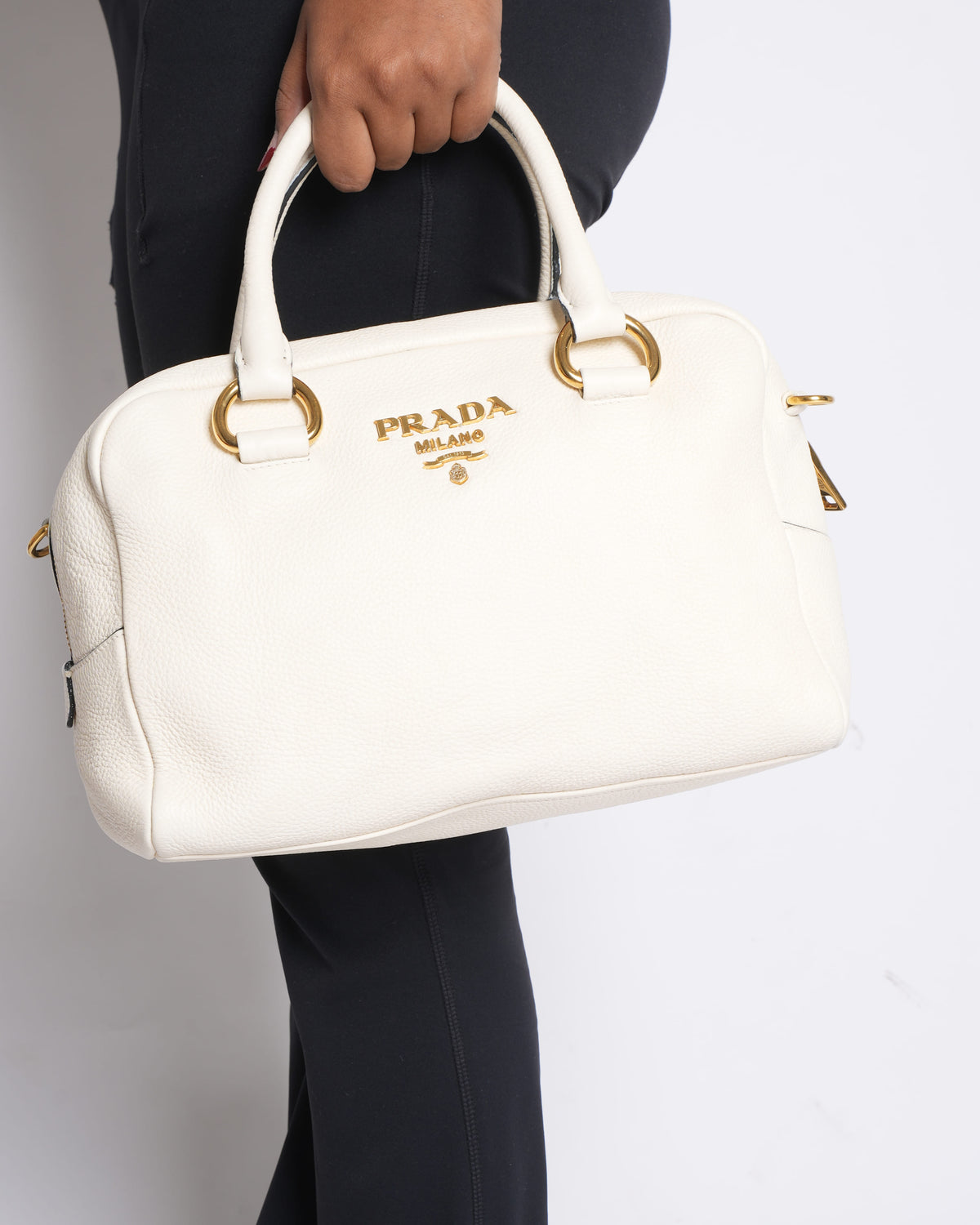 Prada White Saffiano Top Handle Satchel with Thick Shoulder Strap