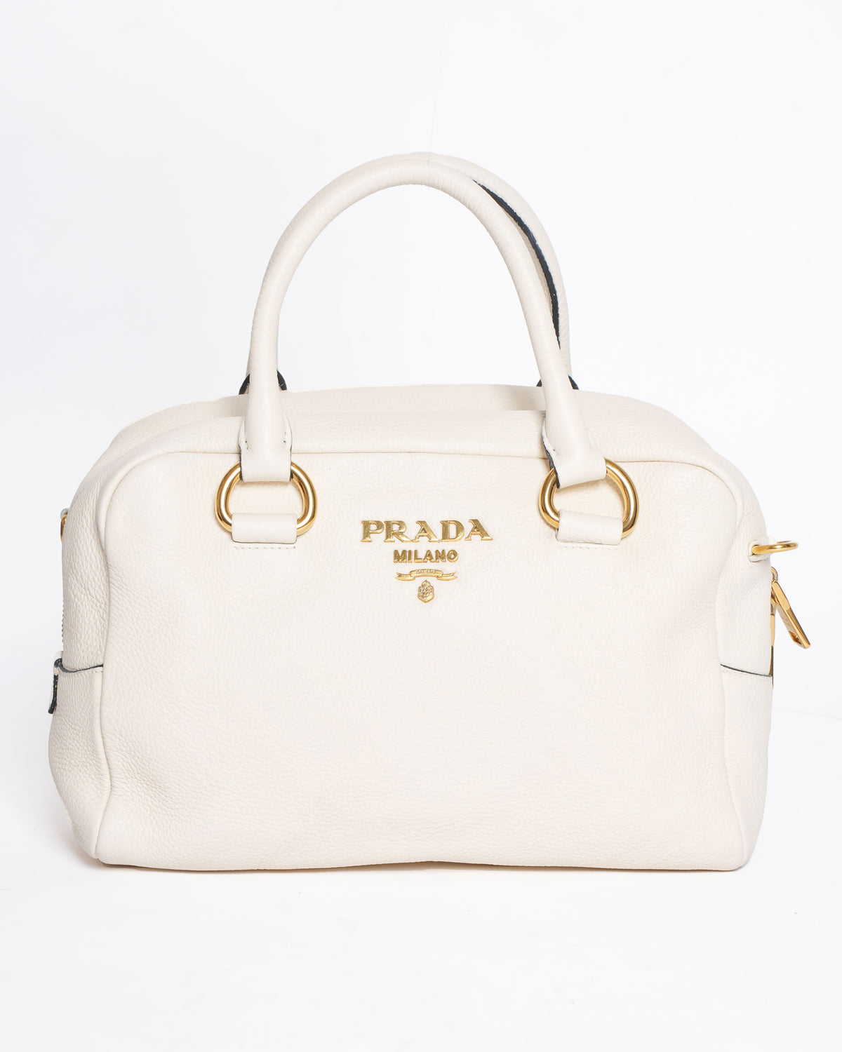 Prada White Saffiano Top Handle Satchel with Thick Shoulder Strap