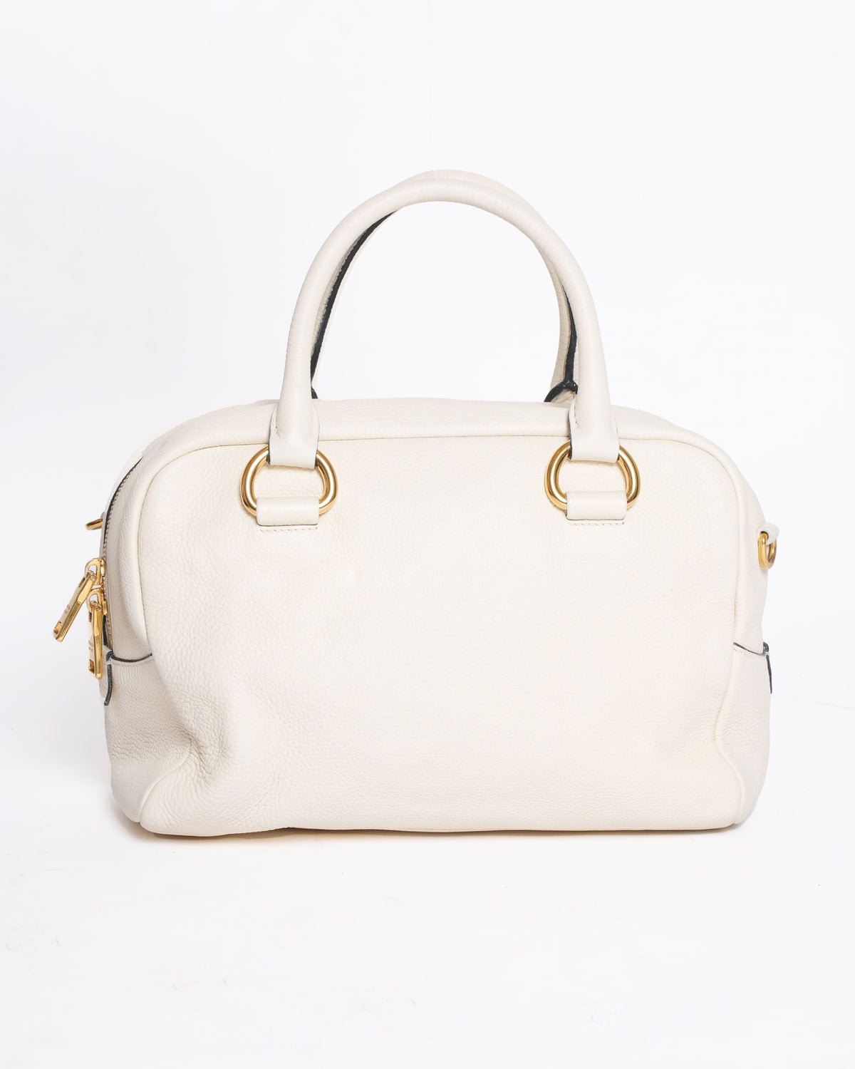 Prada White Saffiano Top Handle Satchel with Thick Shoulder Strap