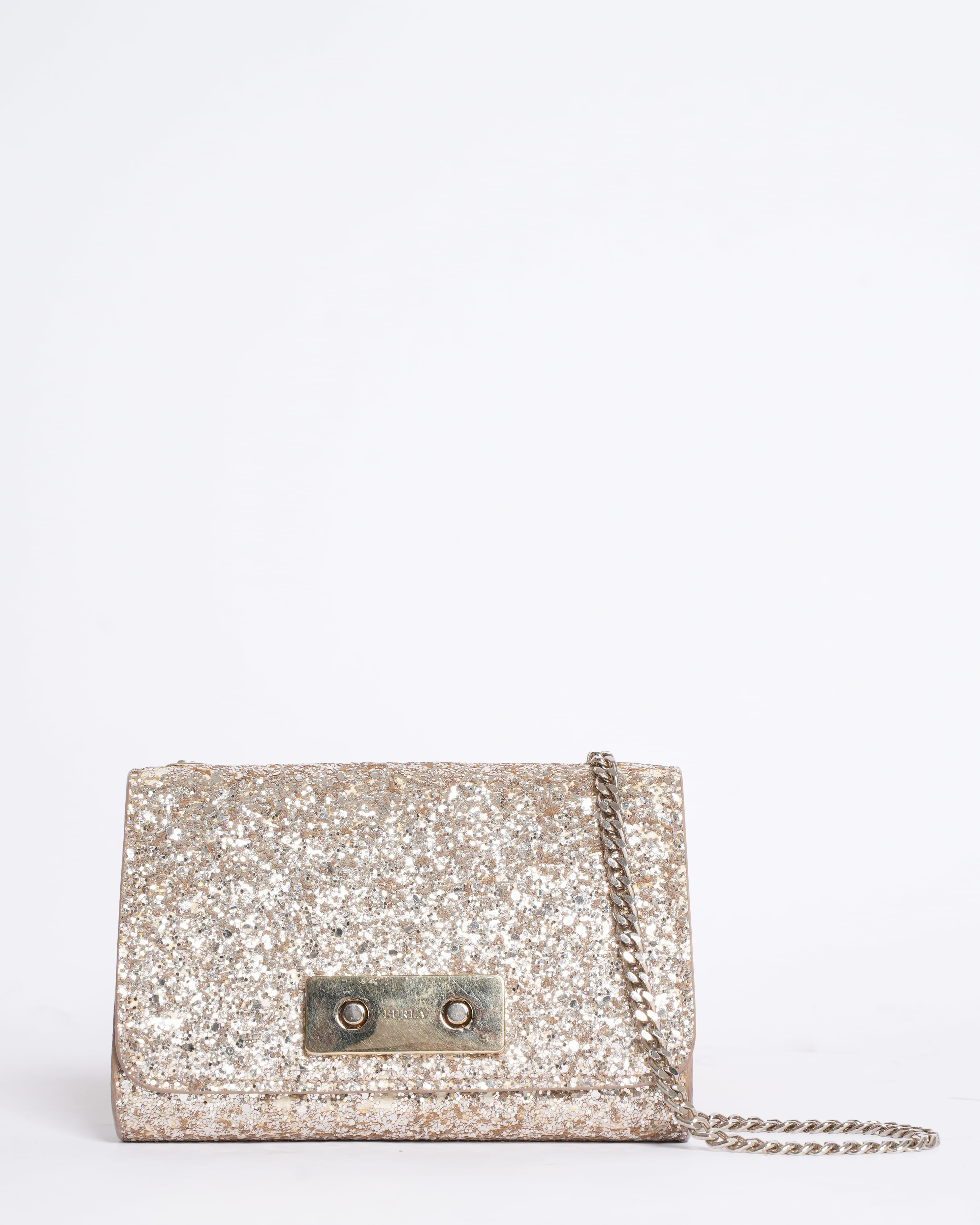 Furla Glitter Crossbody Bag in Gold Tone