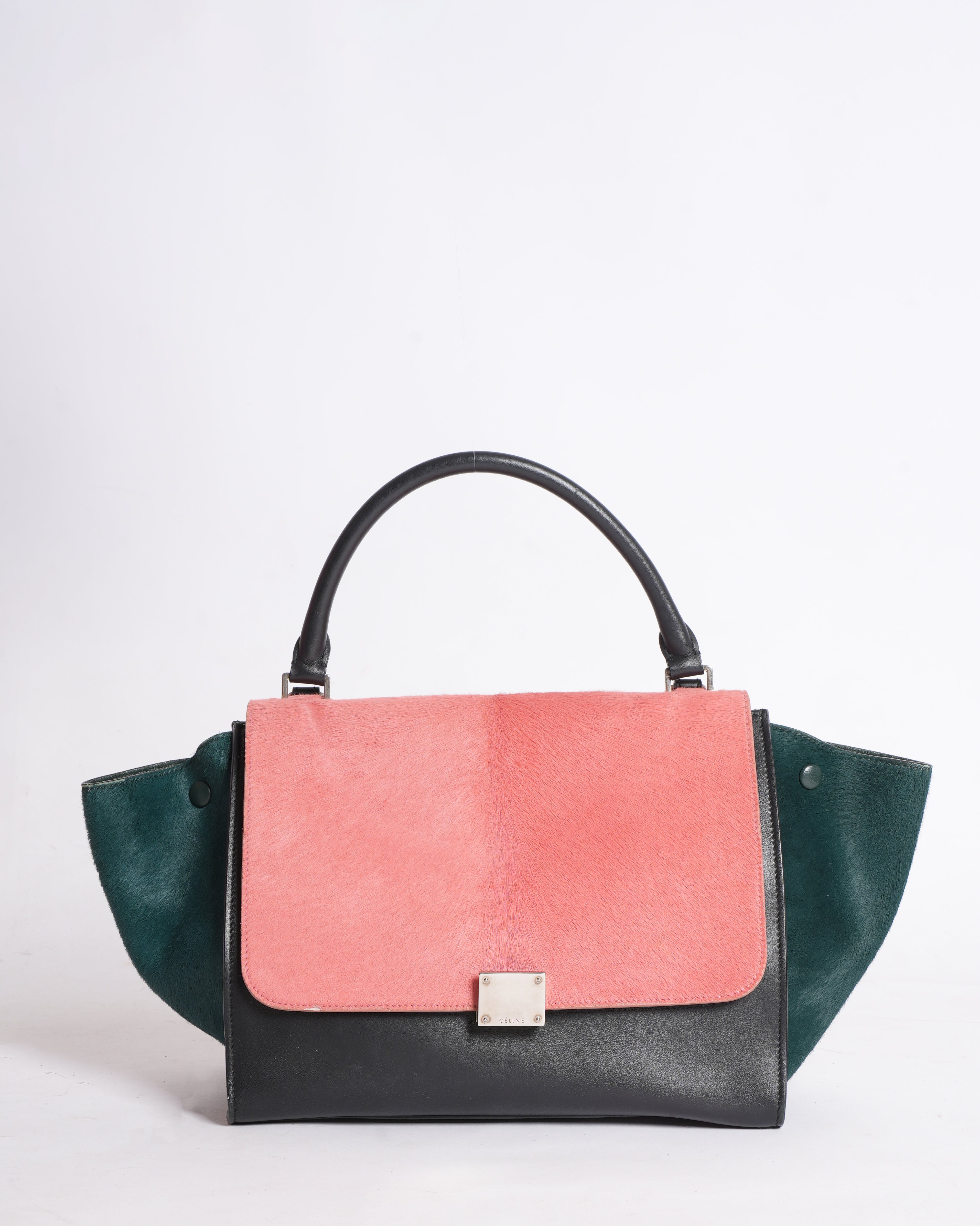 Celine Tri Color Leather & Pony Hair Trapeze Top Handle Bag