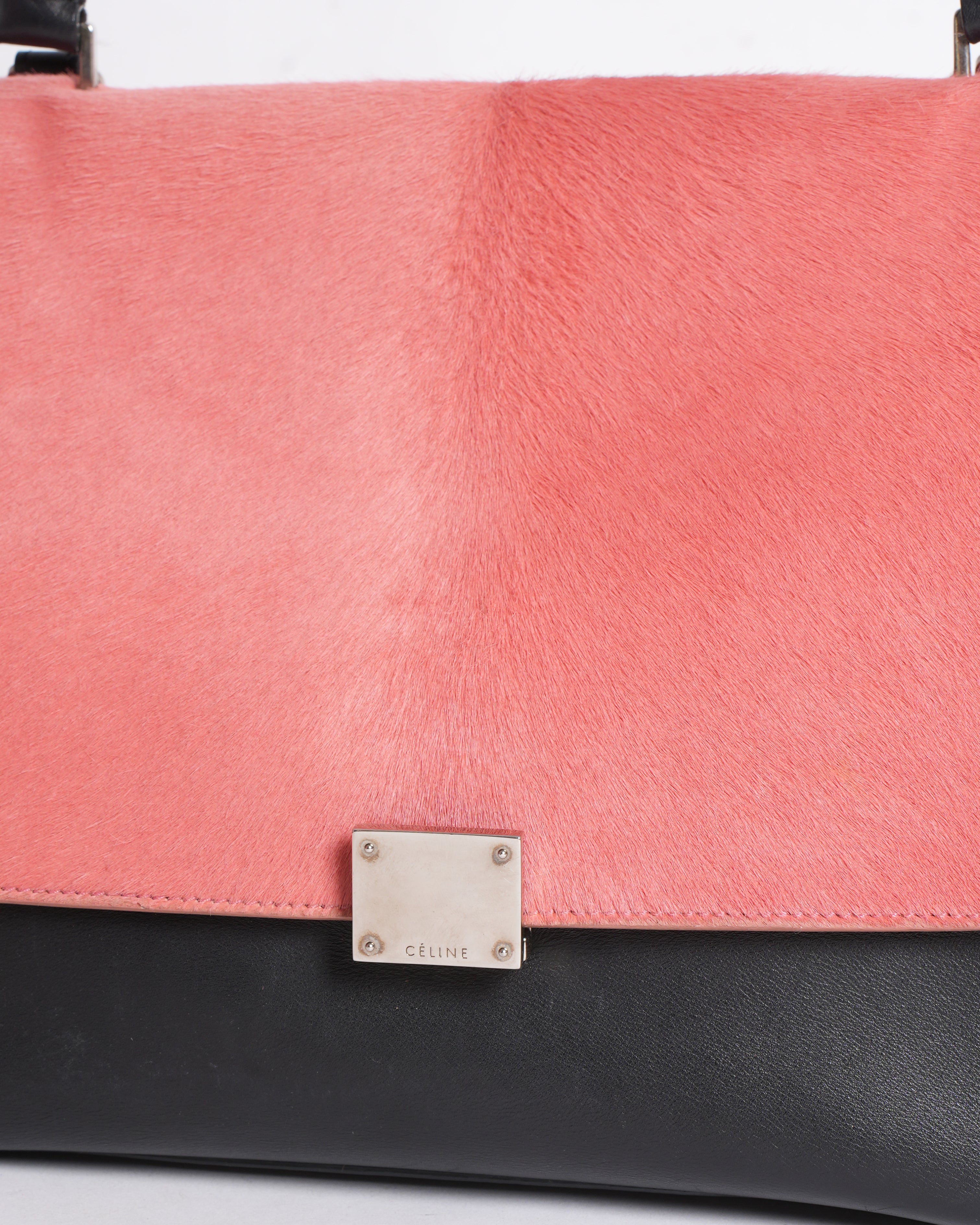 Celine Tri Color Leather & Pony Hair Trapeze Top Handle Bag