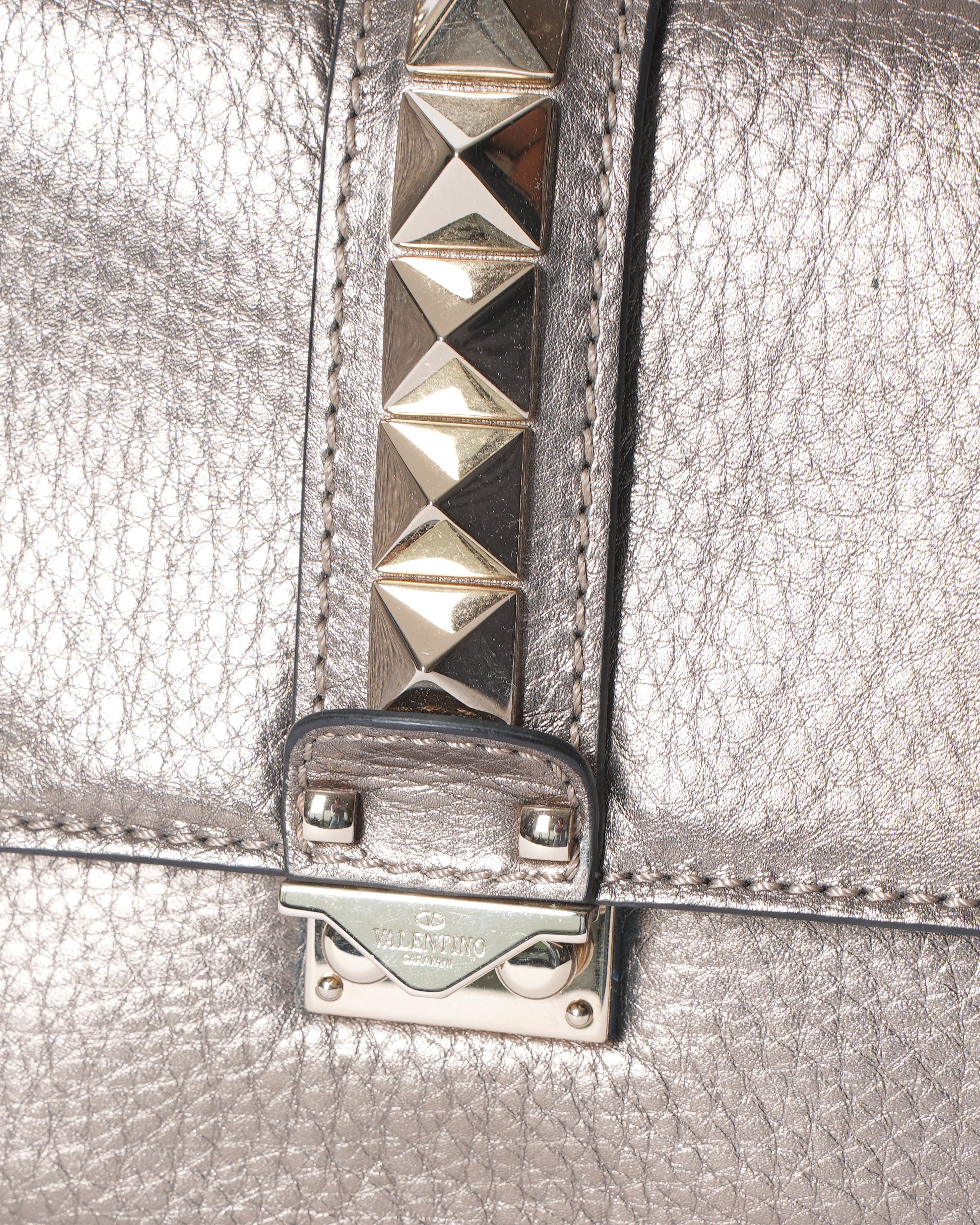 Valentino Metallic Leather Rockstud Glam Lock Flap Bag