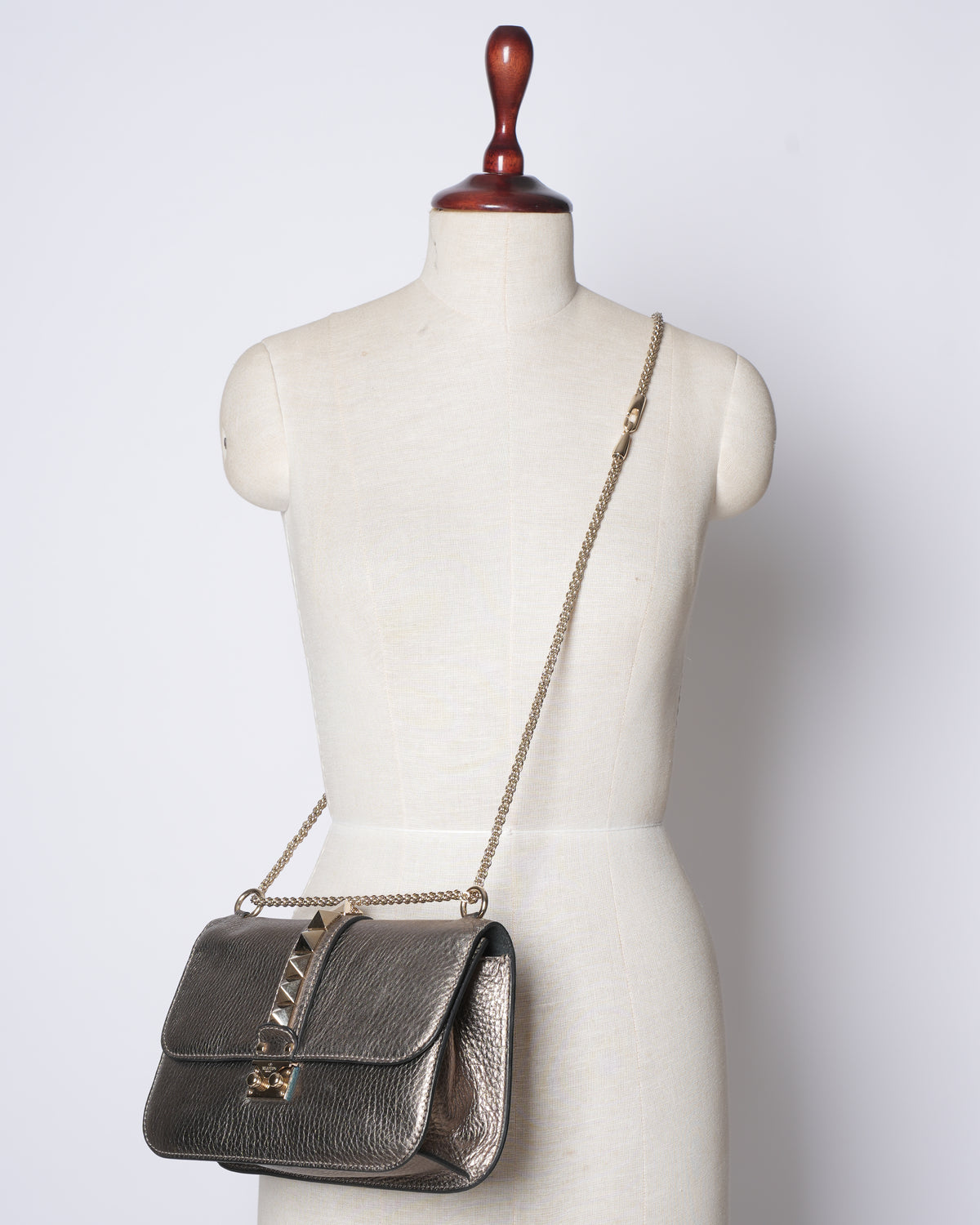 Valentino Metallic Leather Rockstud Glam Lock Flap Bag