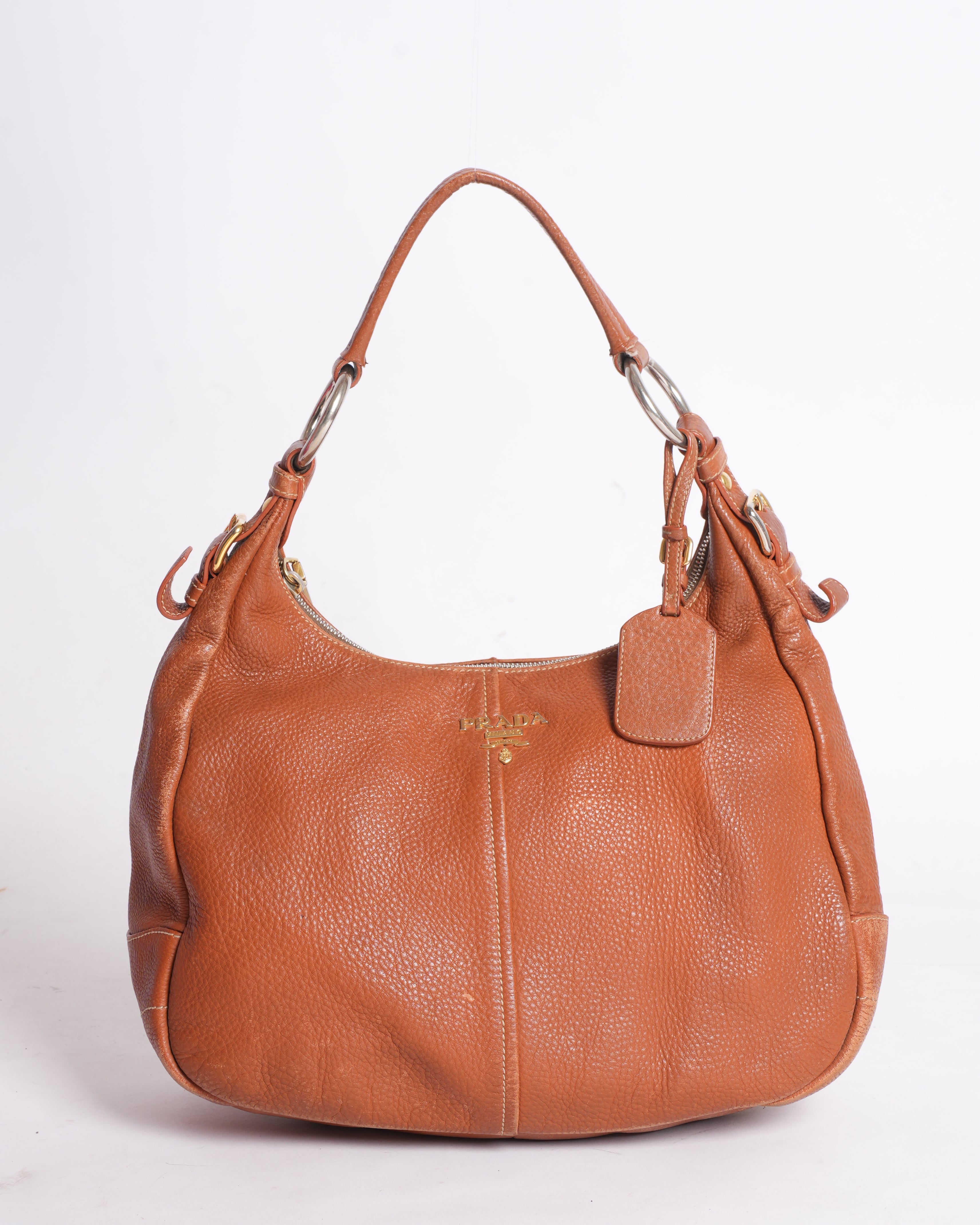 Vintage Prada Brown Vitello Daino Leather Hobo Bag