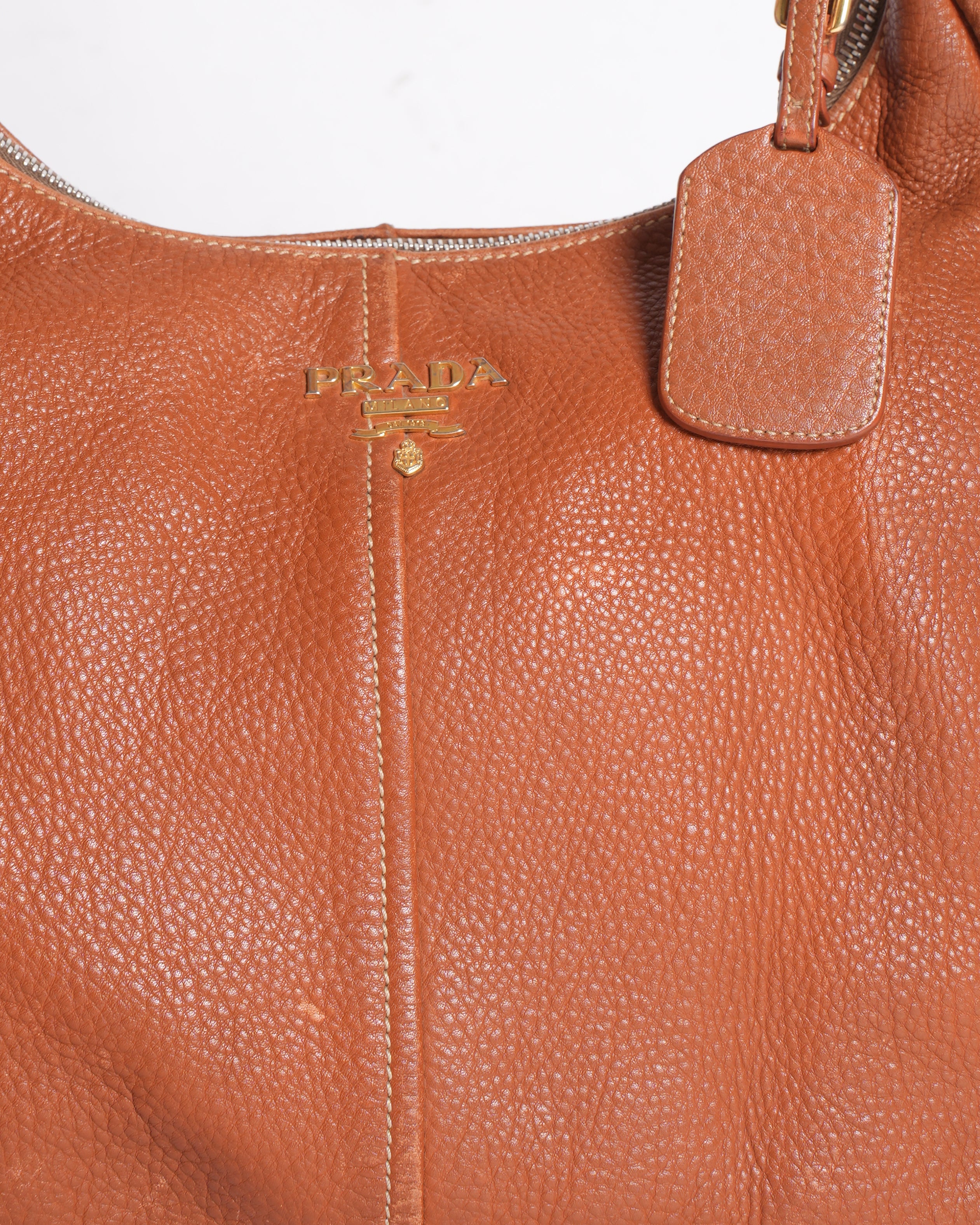 Vintage Prada Brown Vitello Daino Leather Hobo Bag