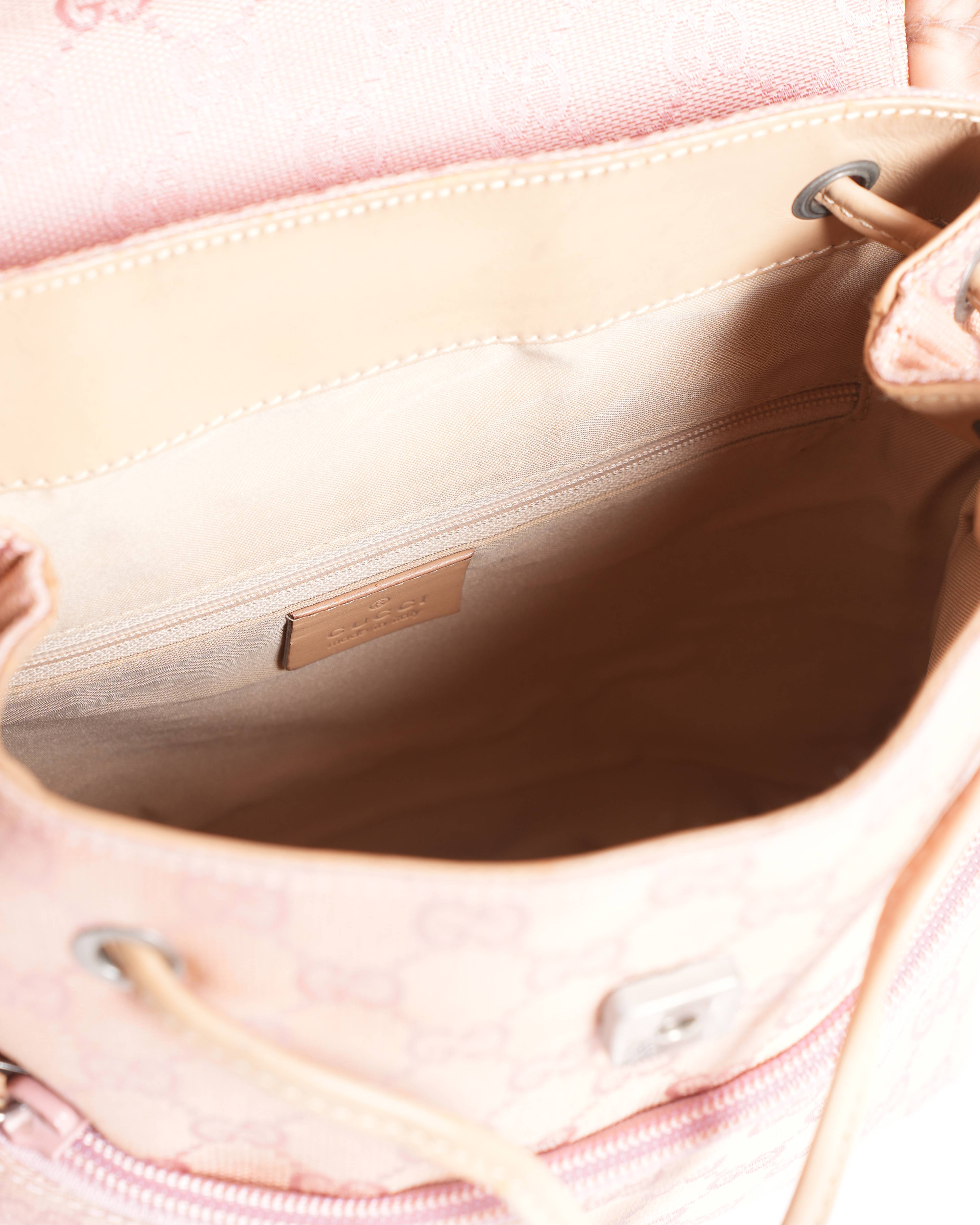 Gucci Monogram Canvas & Leather Backpack In Pink