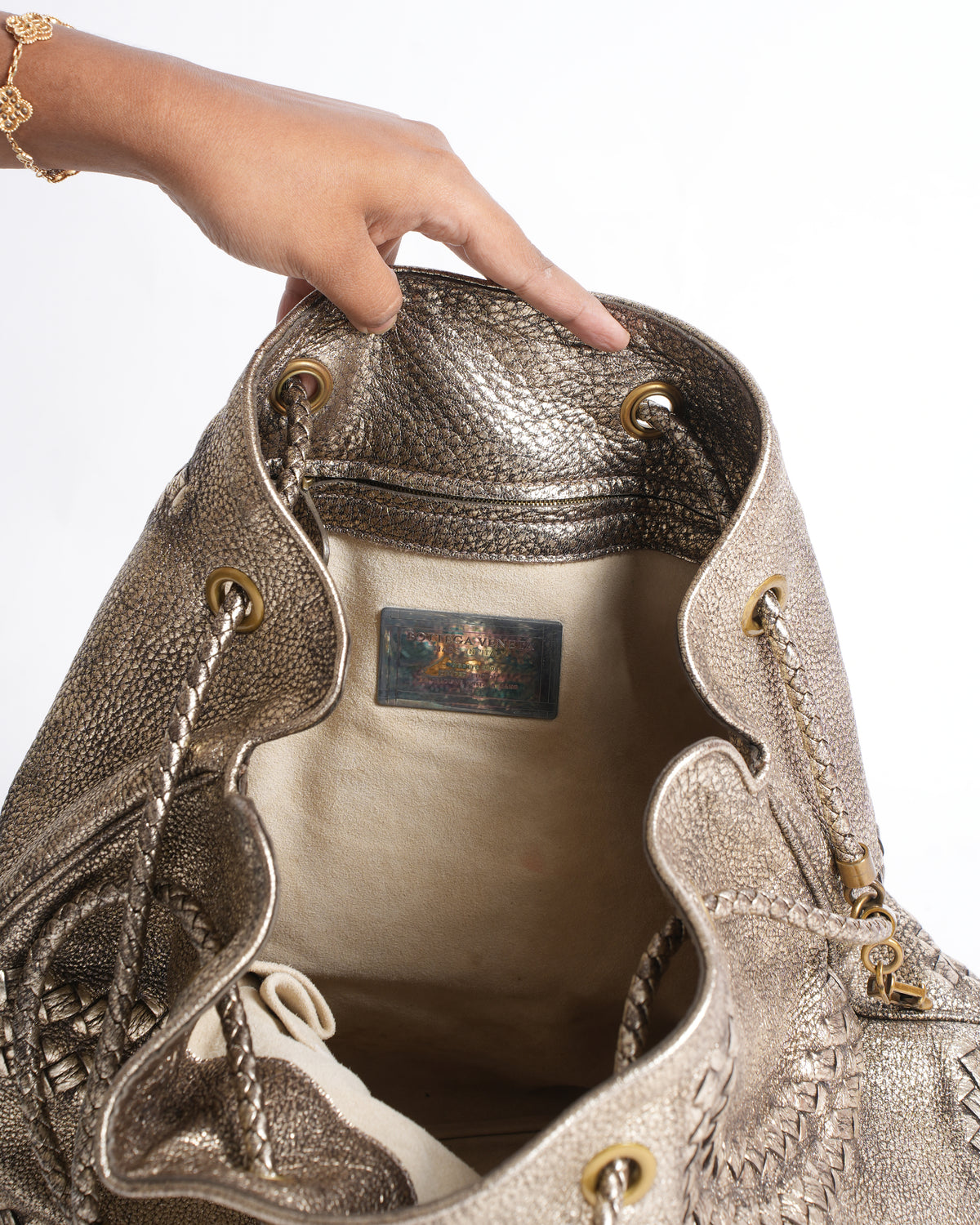 Bottega Veneta Metallic Gold Leather Illusion Hobo