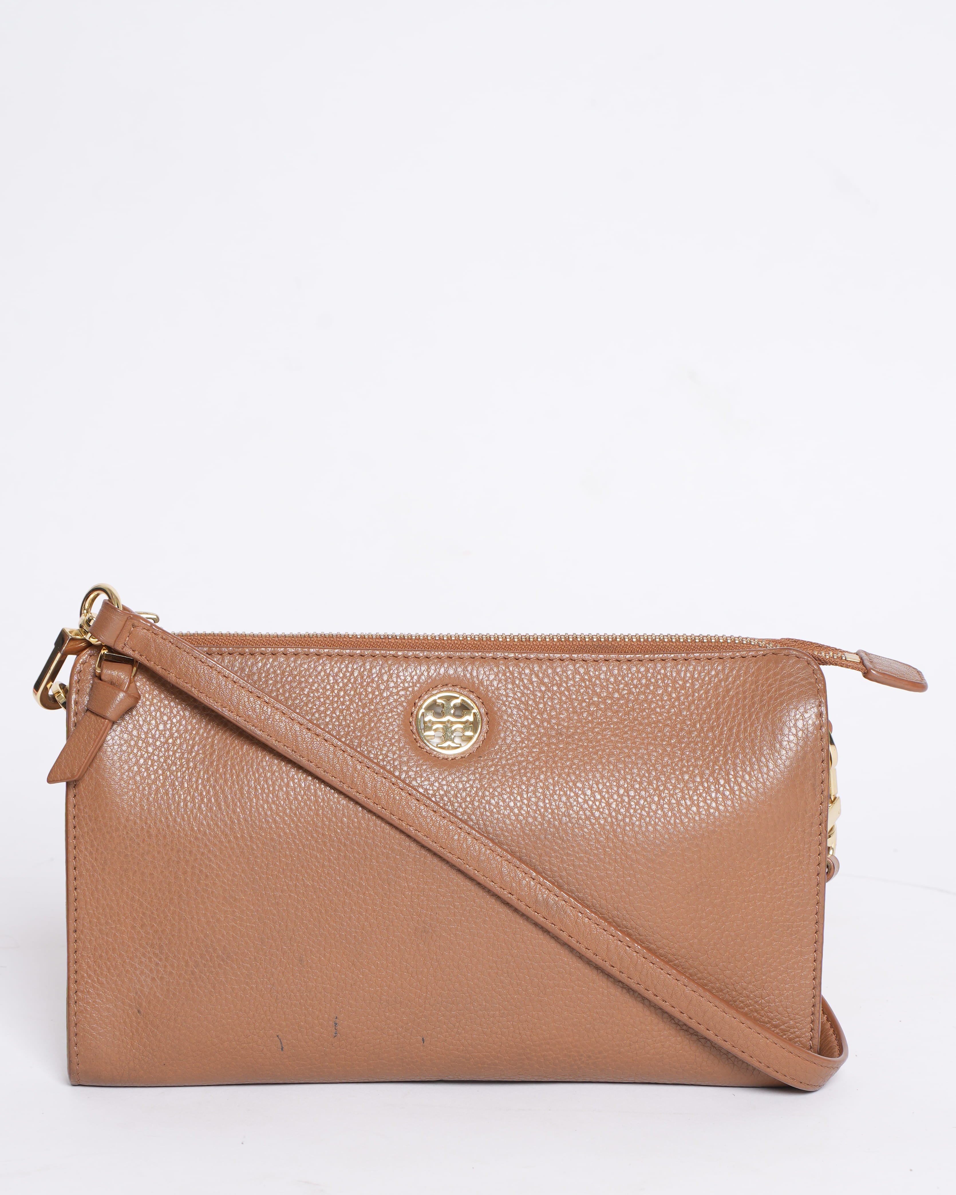 Tory Burch Pebbled Leather Robinson Crossbody In Tan
