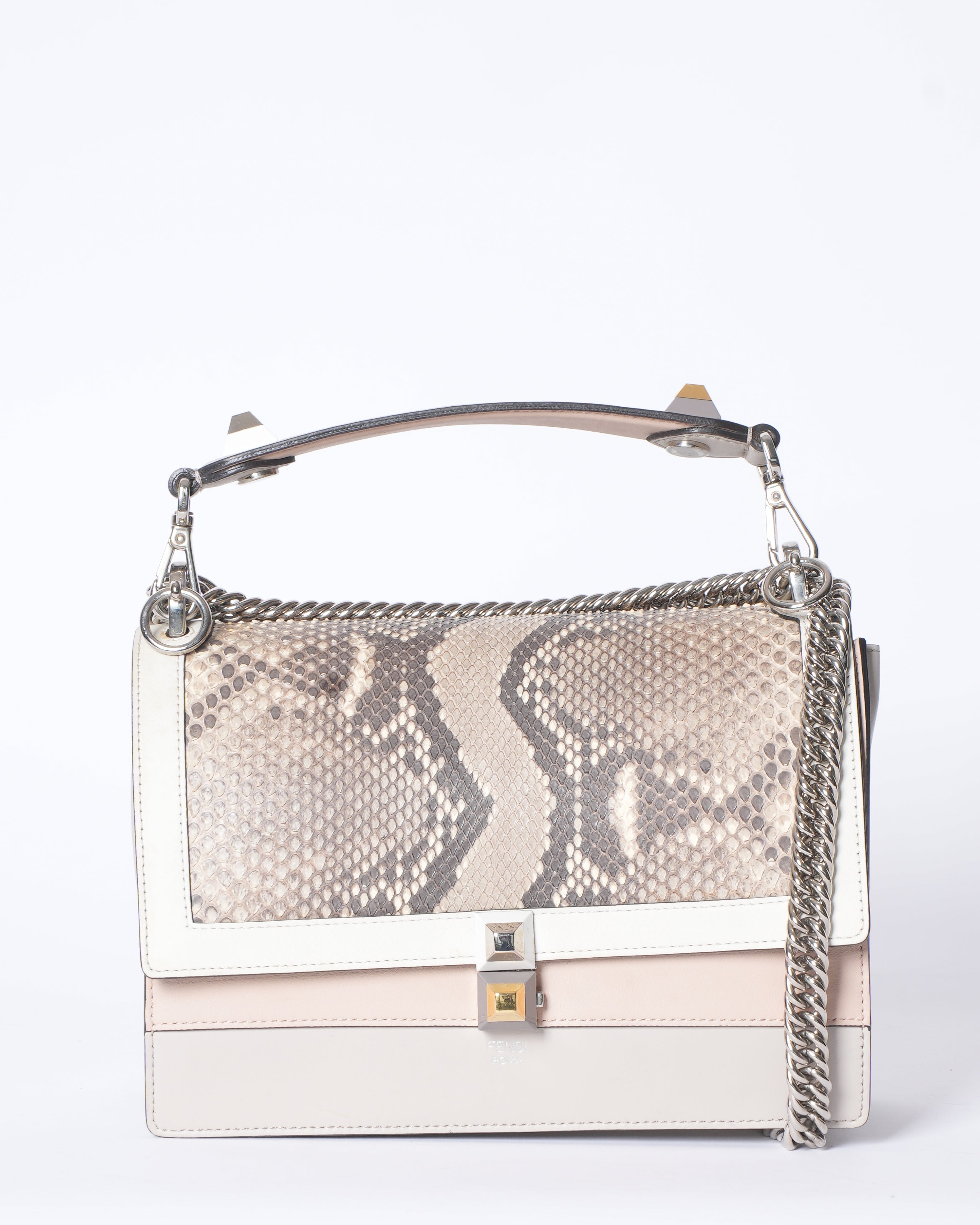 Fendi Kan Studded Python & Leather Crossbody Shoulder Bag