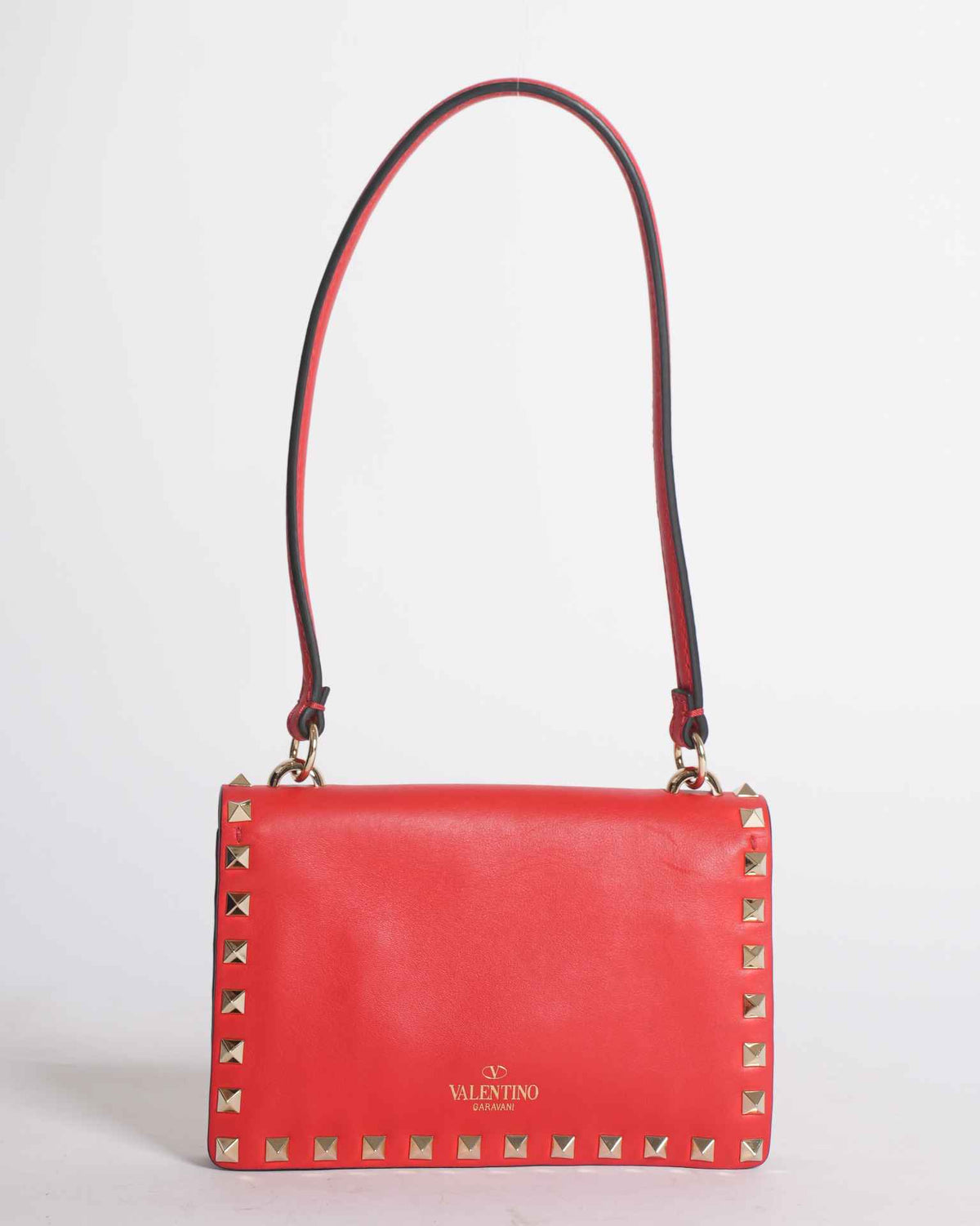 Valentino Garavani Red Leather Rockstud Baguette