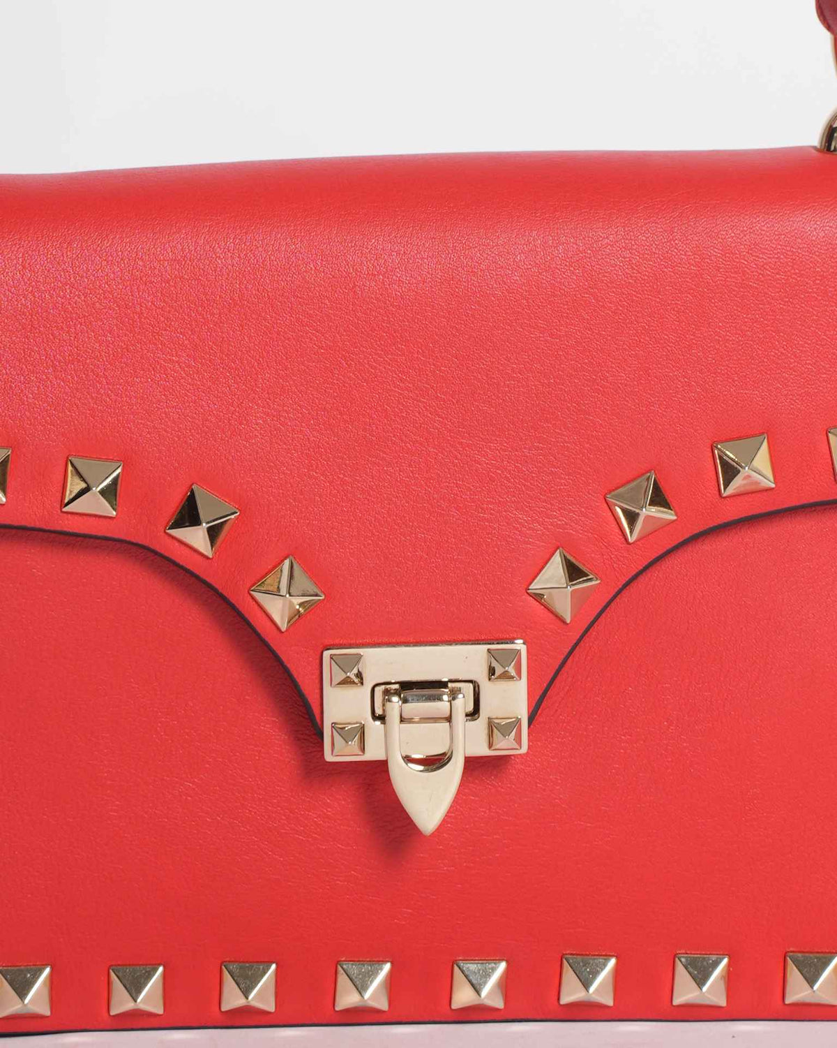 Valentino Garavani Red Leather Rockstud Baguette