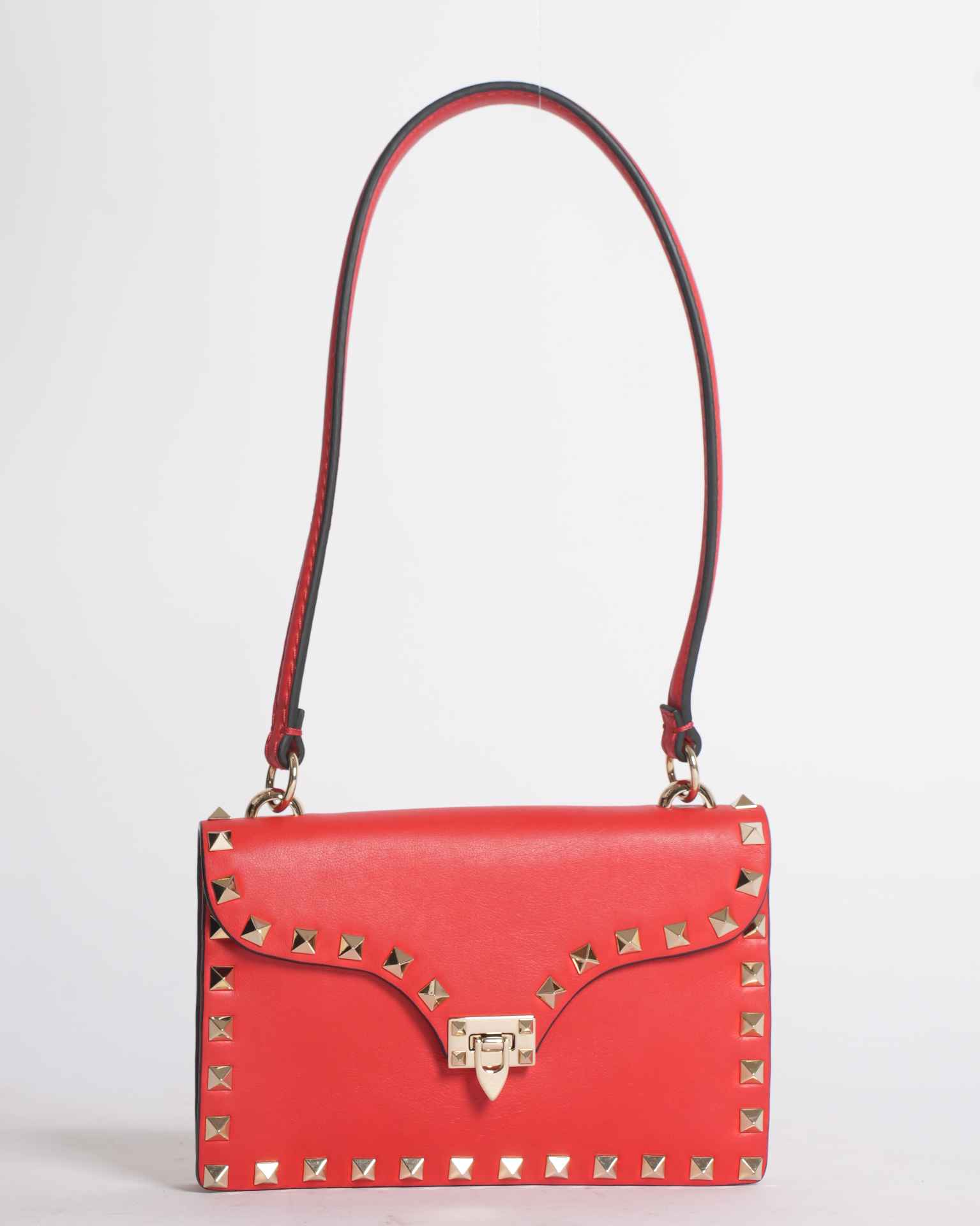Valentino Garavani Red Leather Rockstud Baguette