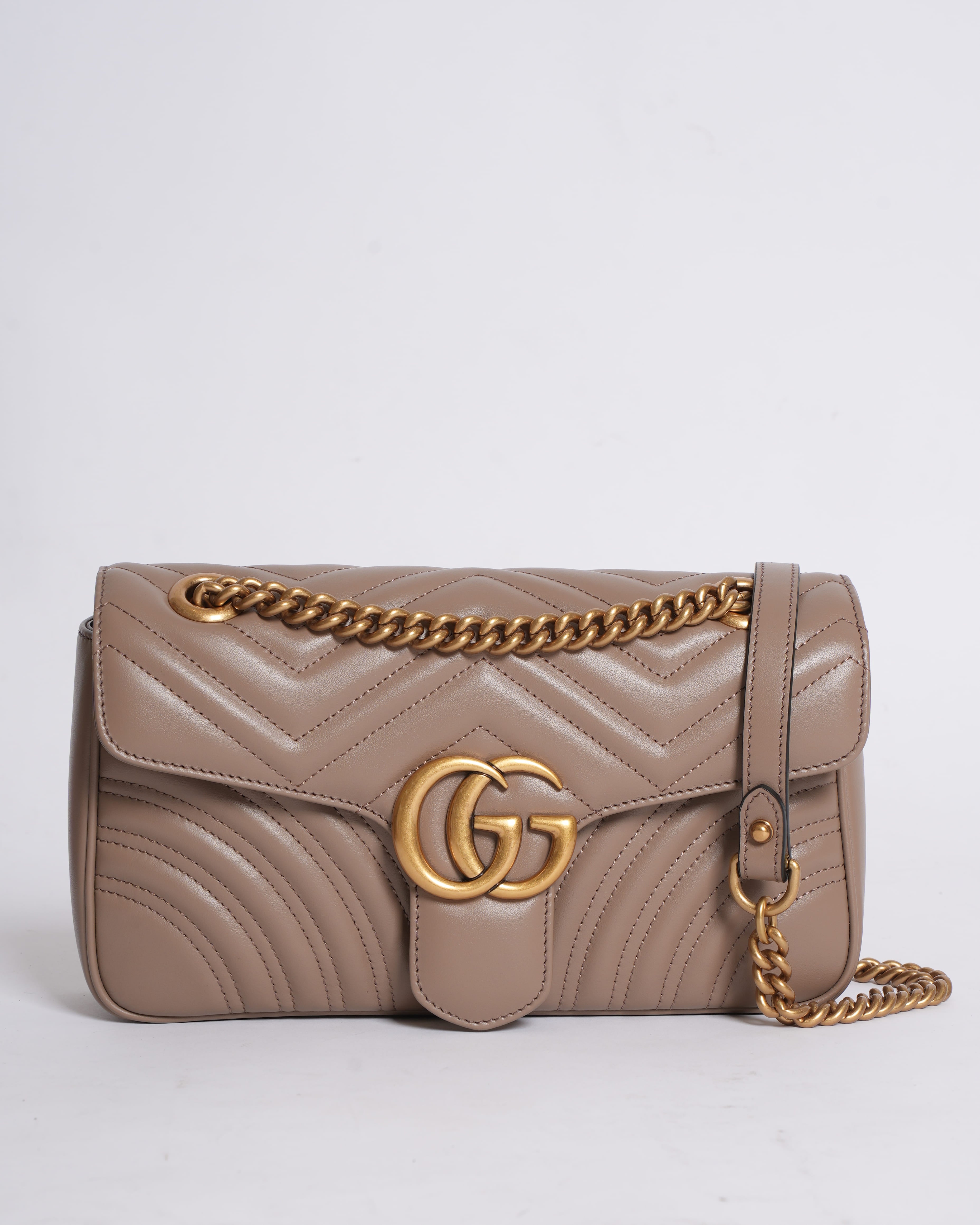 New Gucci GG Marmont Medium Shoulder Bag in Beige