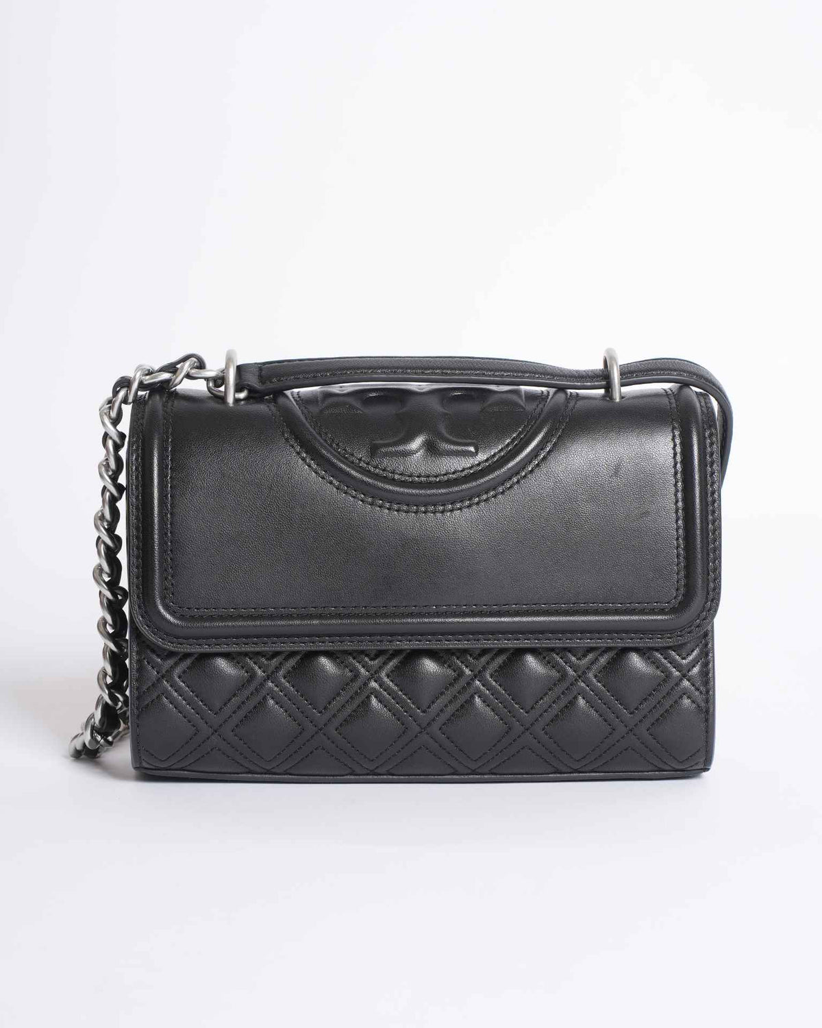 Tory Burch Quilted Fleming Convertible Shoulder Bag In Black