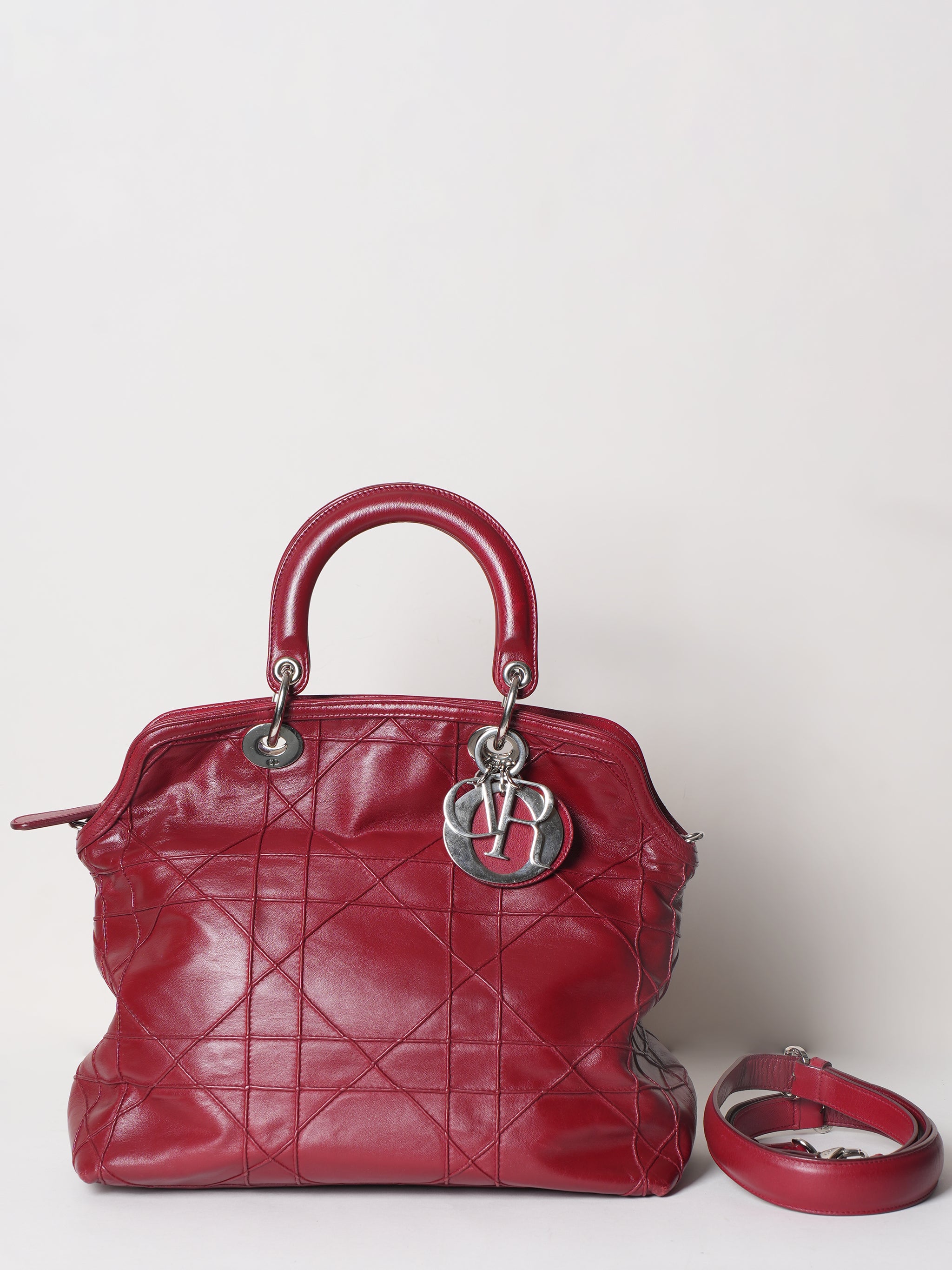 Christian Dior Polochon Cannage Rouge Dior Grenville Top Handle Bag In Red
