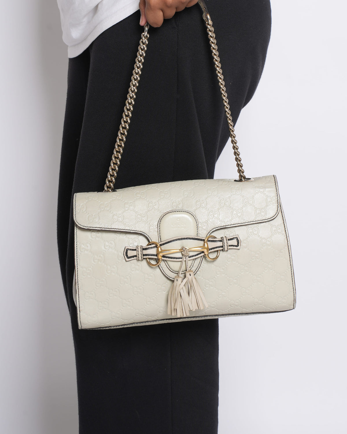 Gucci Guccissima Emily Shoulder Bag in off White