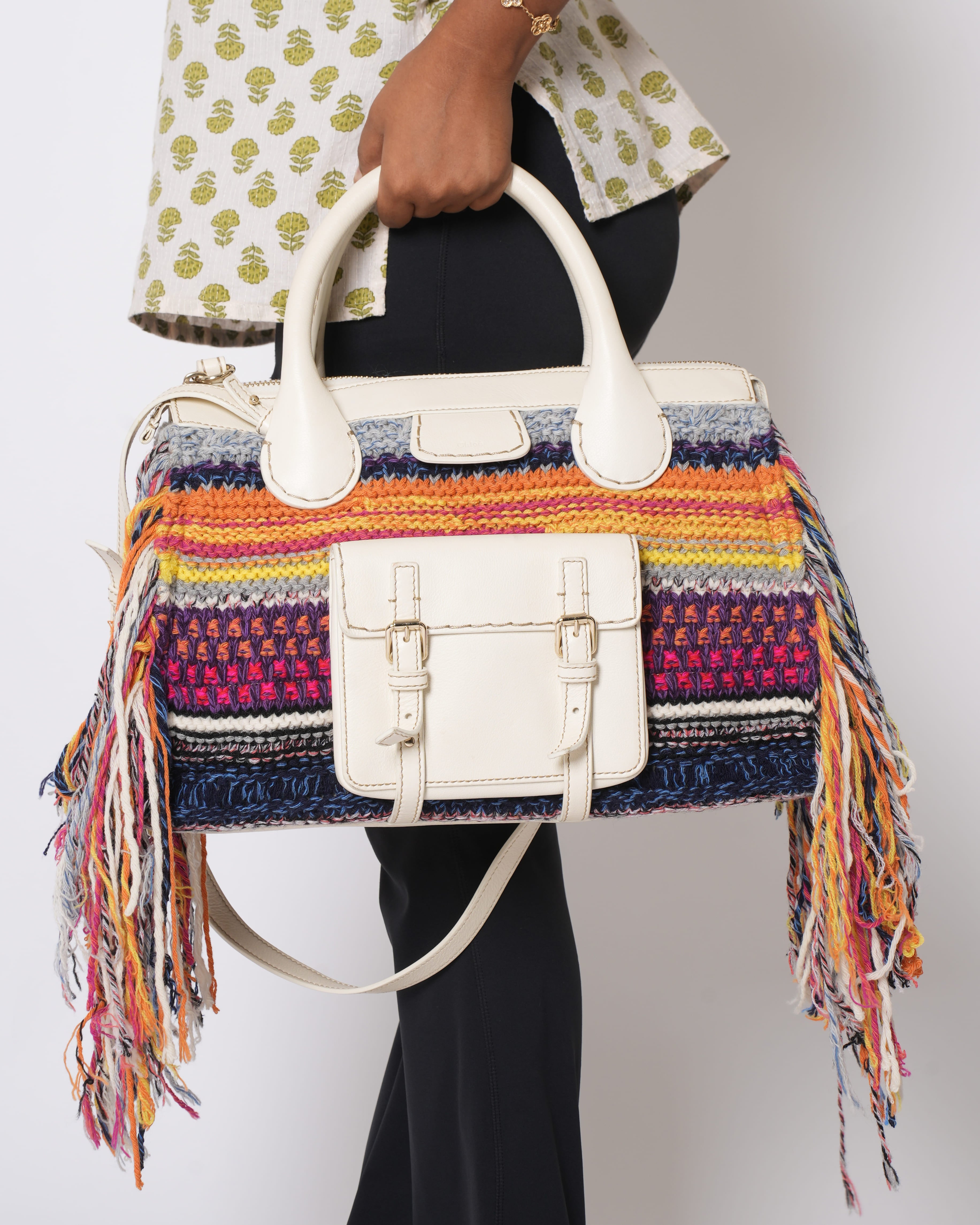Chloé Edith Leather & Raffia Shopper Bag in Multicolour