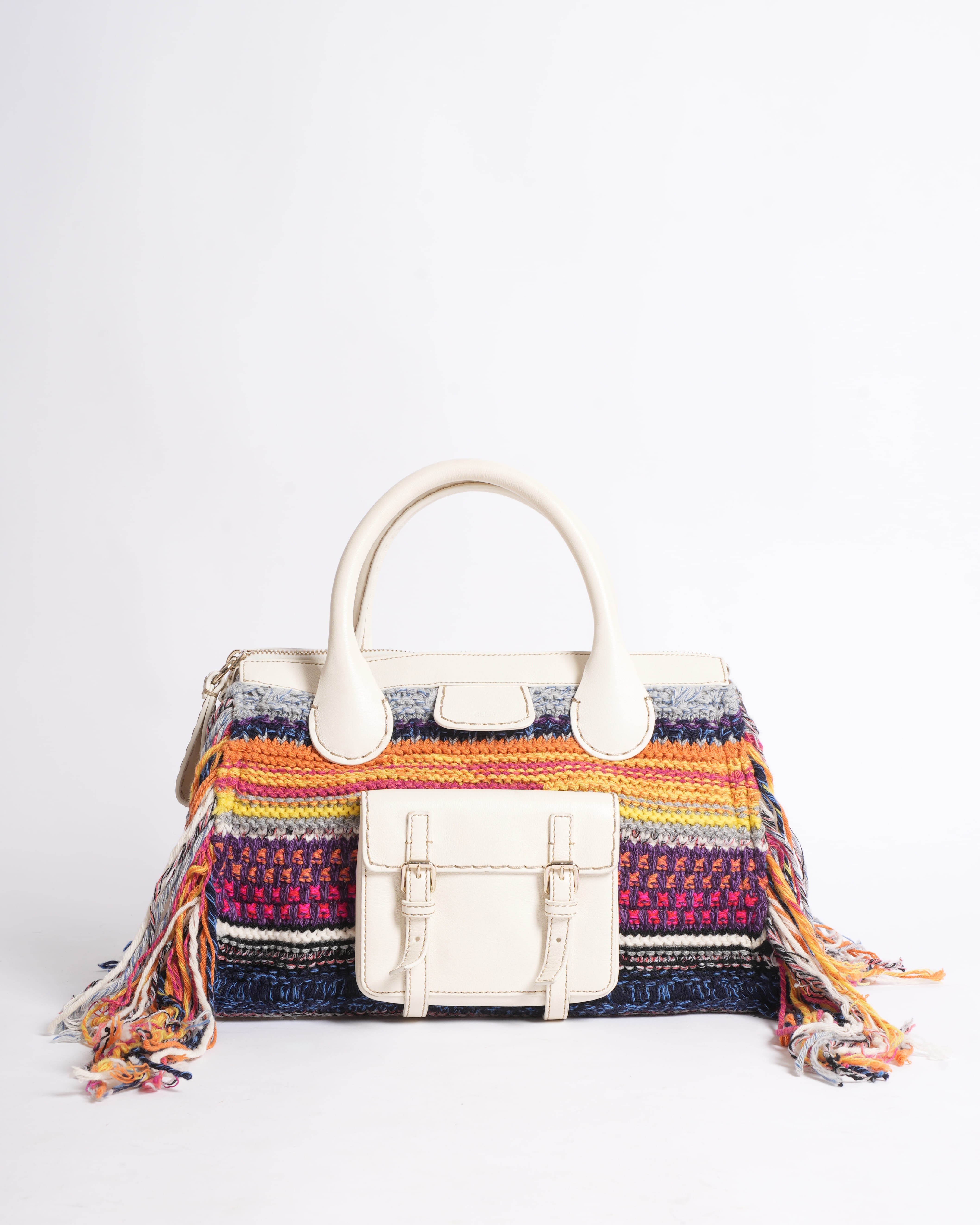 Chloé Edith Leather & Raffia Shopper Bag in Multicolour