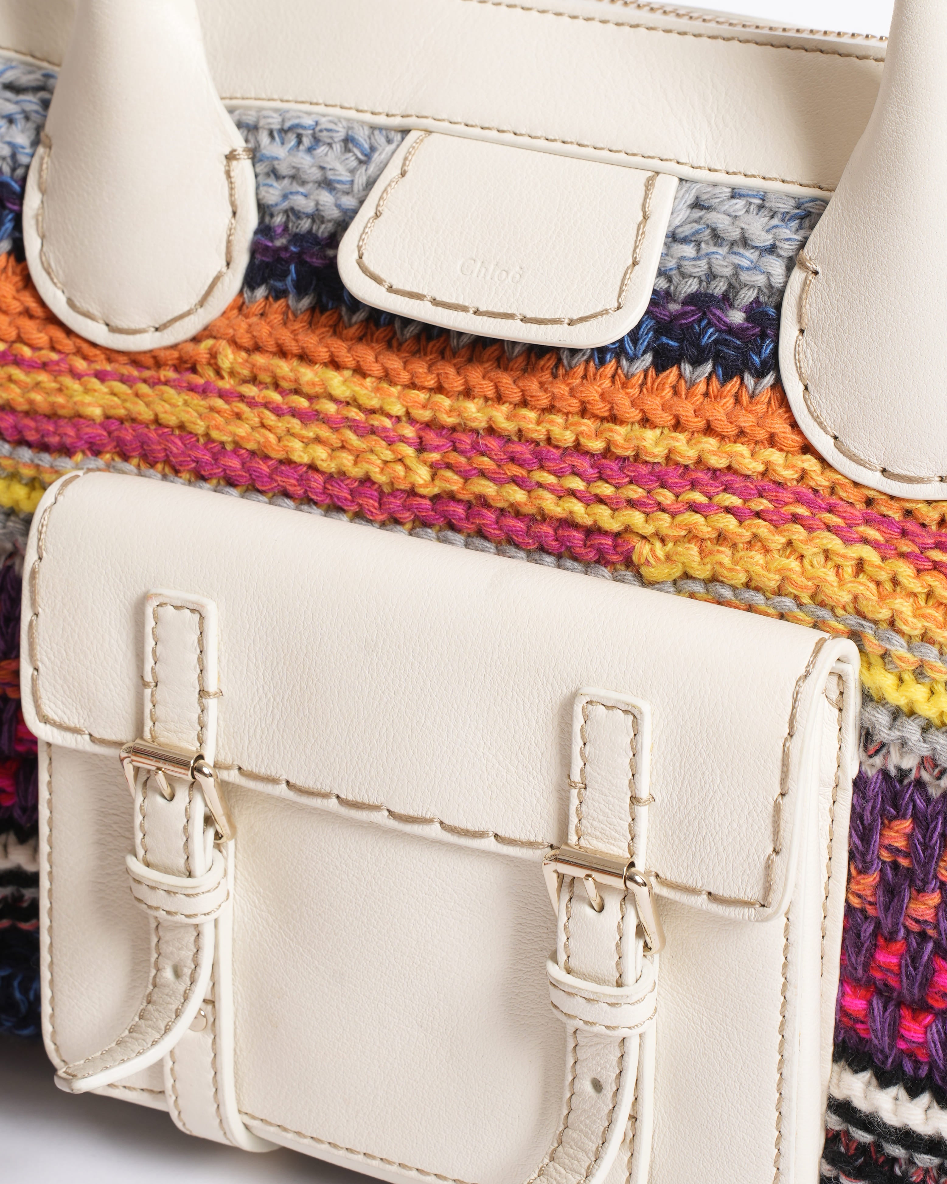 Chloé Edith Leather & Raffia Shopper Bag in Multicolour