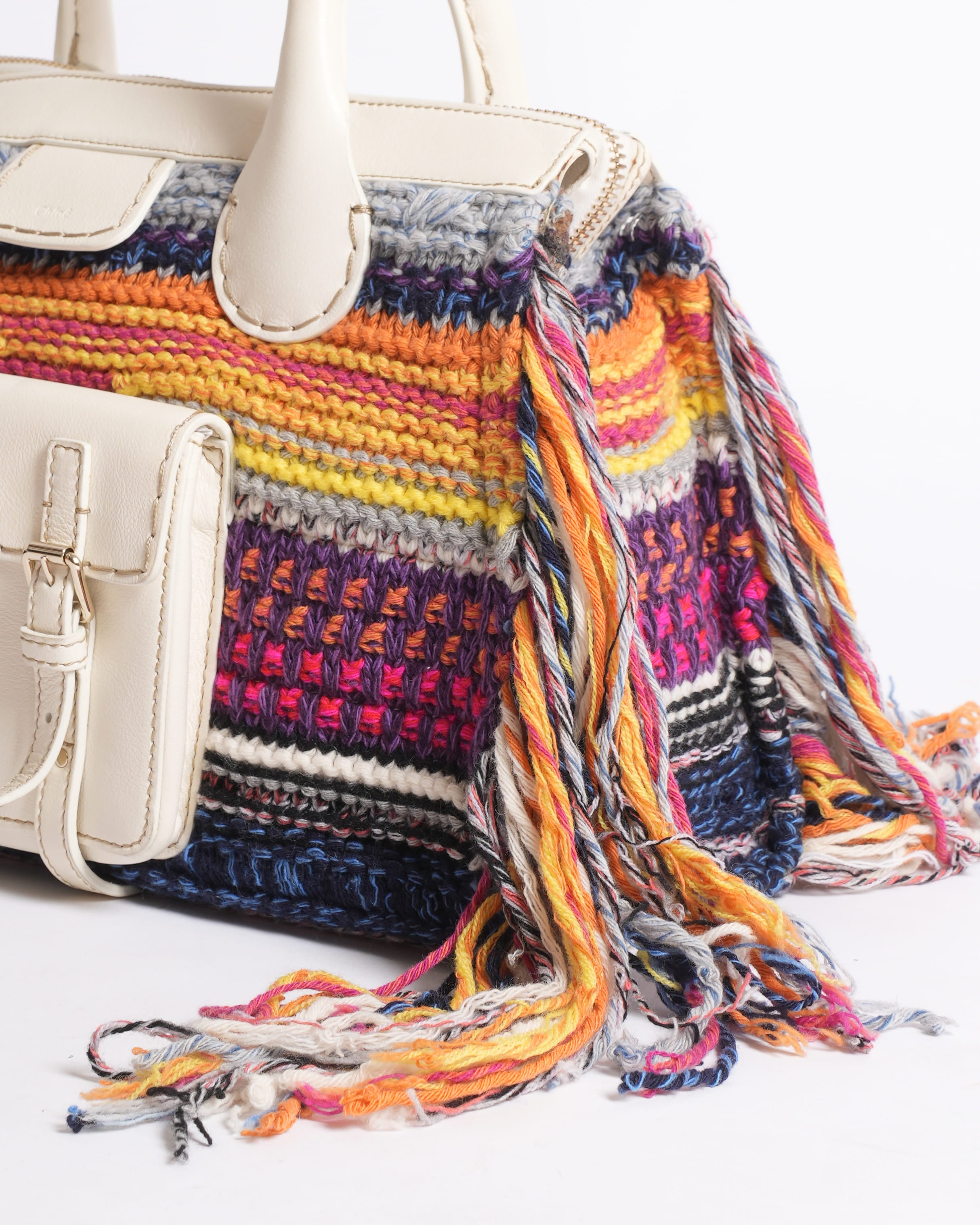 Chloé Edith Leather & Raffia Shopper Bag in Multicolour