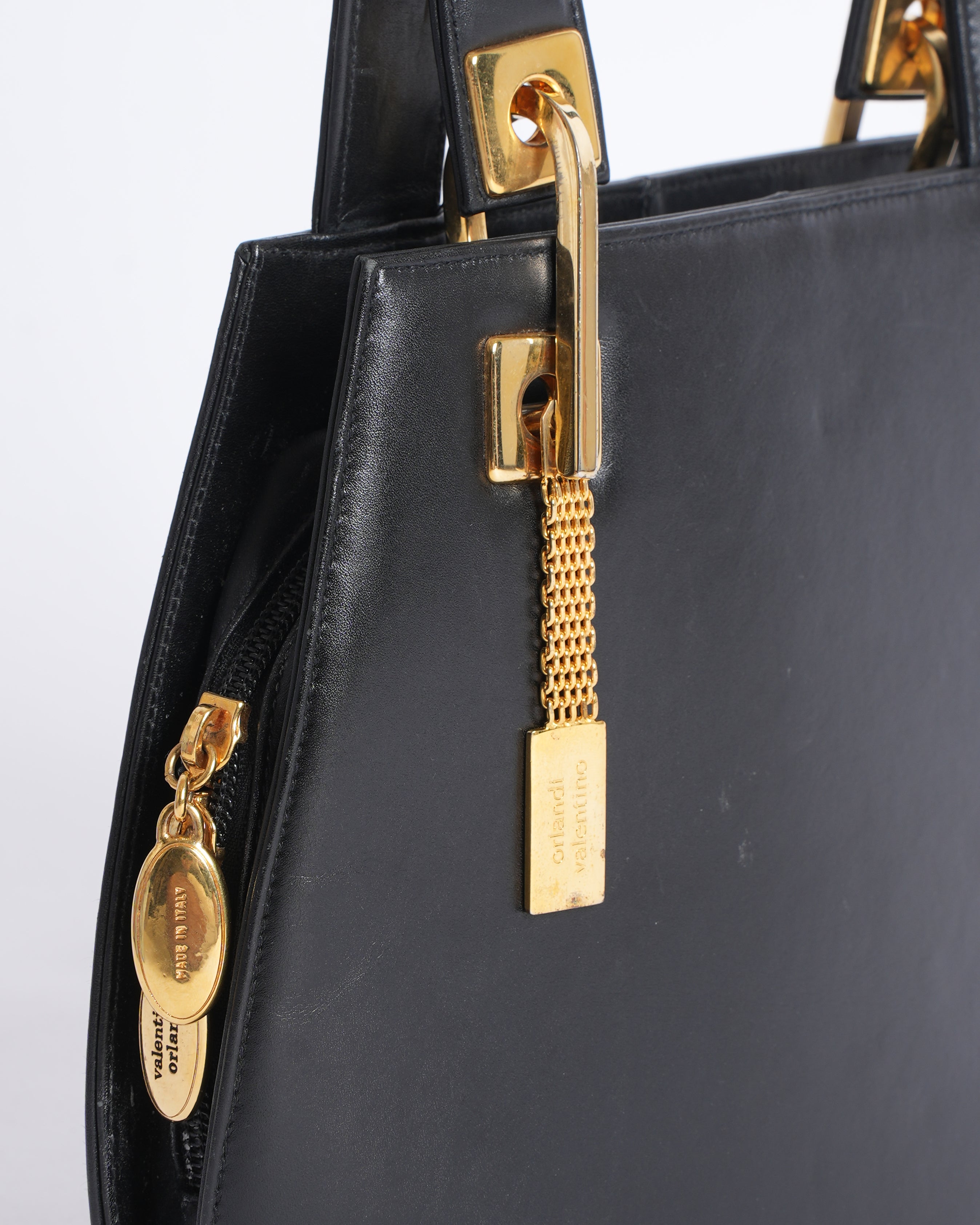 VALENTINO ORLANDI Vintage Brown Leather Gold Tone Top Handle Satchel Bag