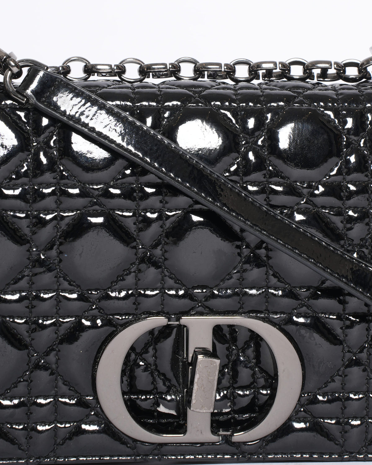 Christian Dior Medium Caro Bag in Black Patent Leather