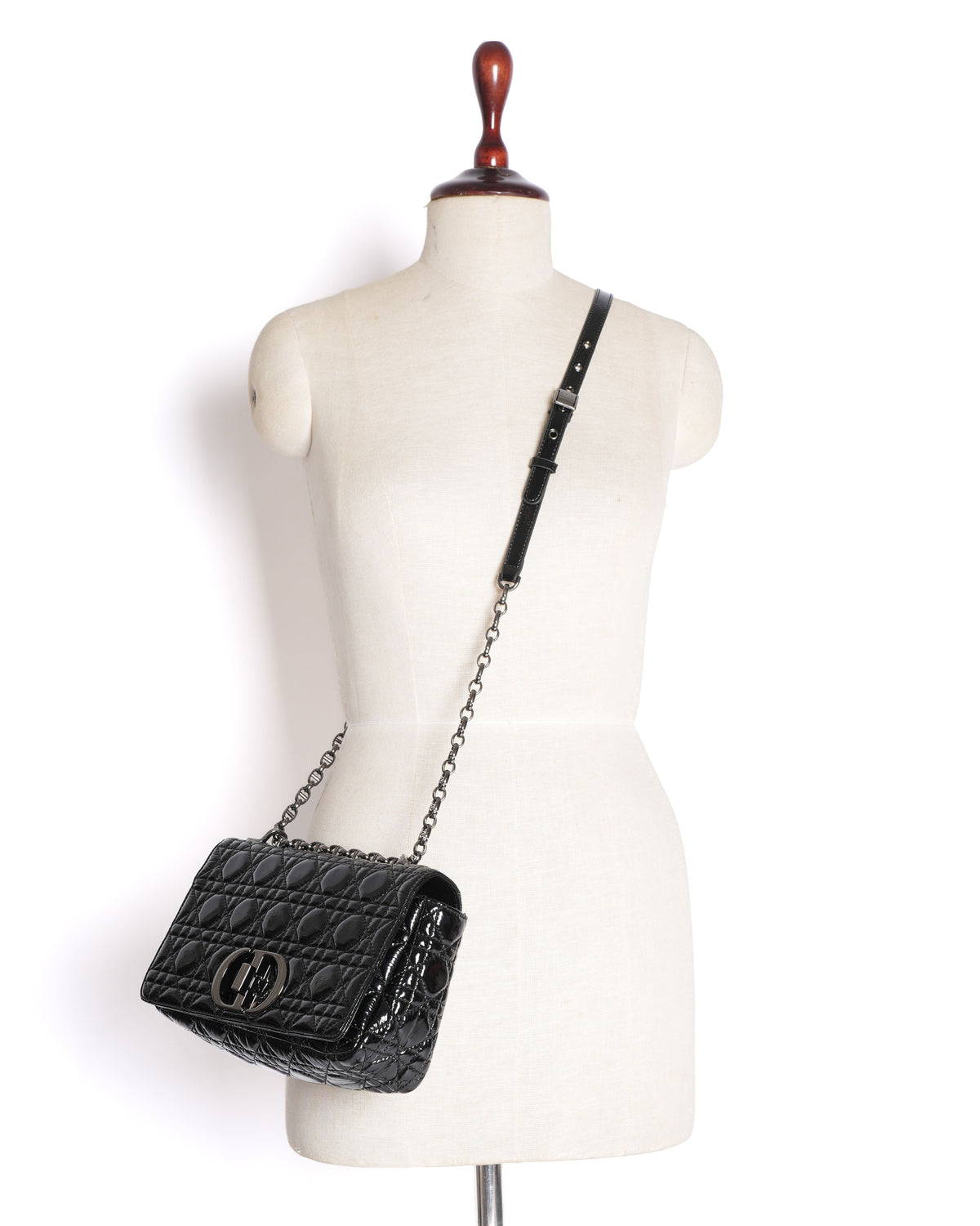 Christian Dior Medium Caro Bag in Black Patent Leather