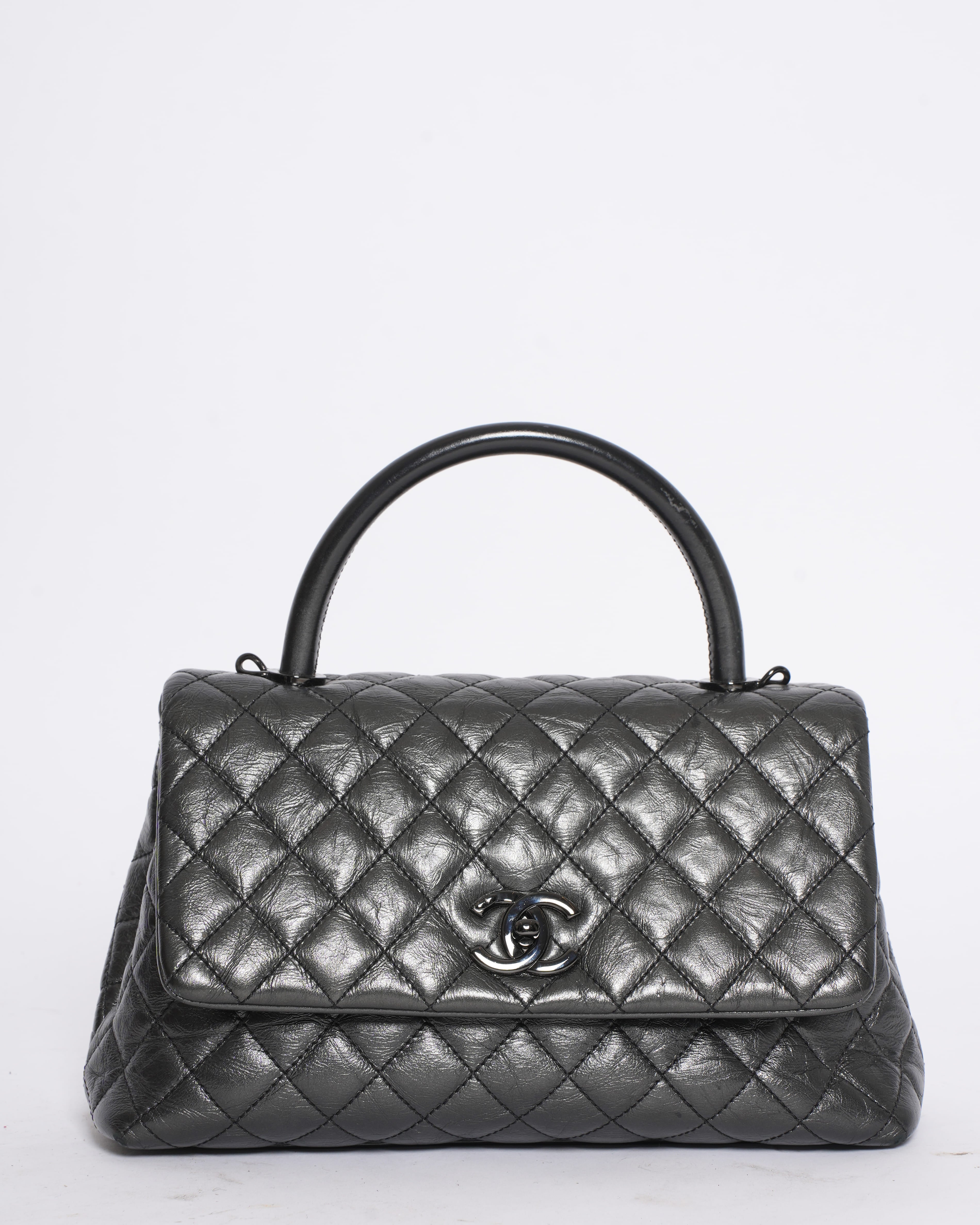 Chanel Leather Medium Coco Top Handle Bag With Shoulder Strap