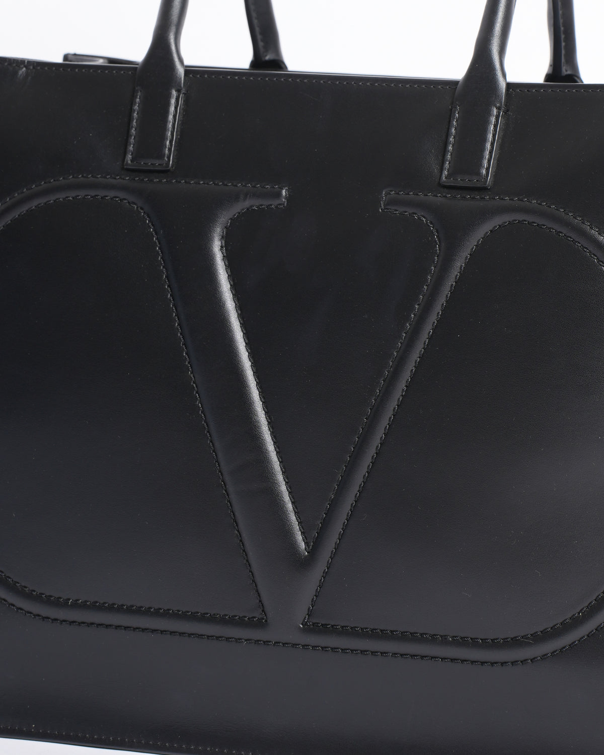 Valentino black leather v logo large tote bag