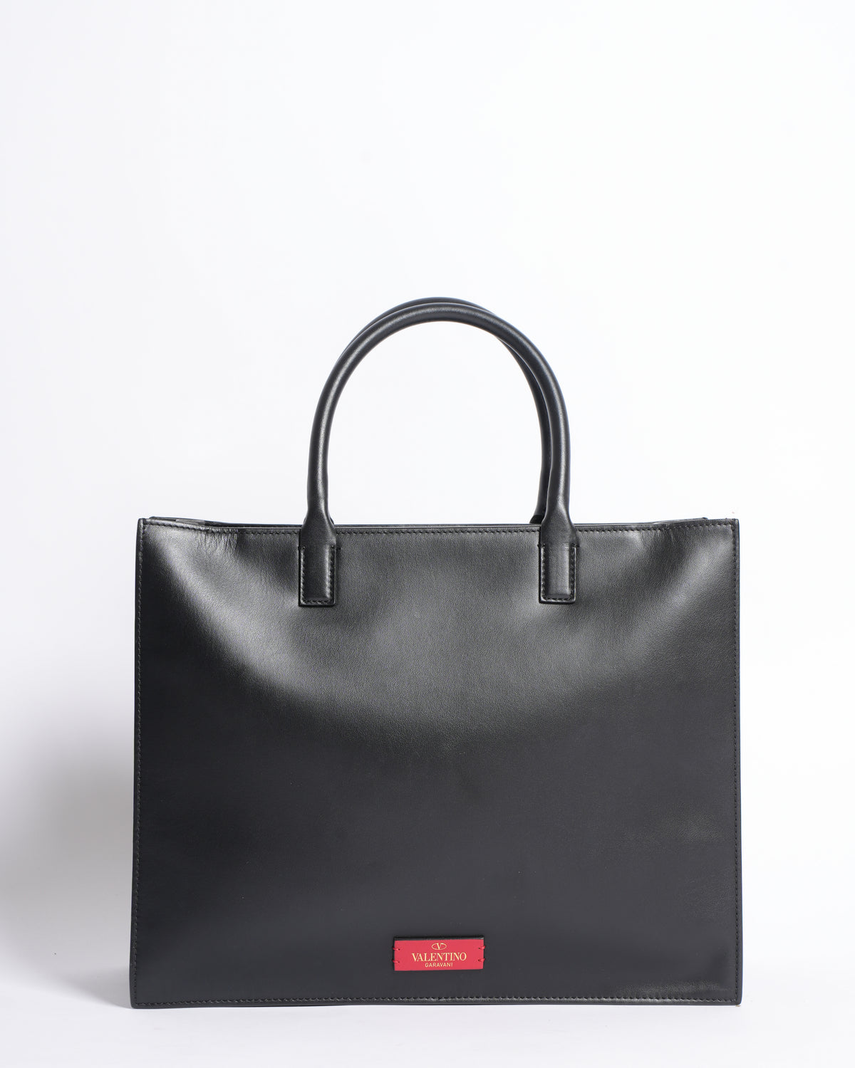 Valentino black leather v logo large tote bag