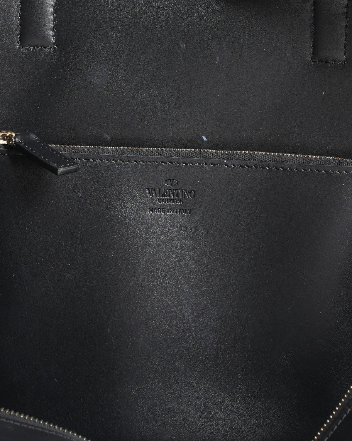 Valentino black leather v logo large tote bag