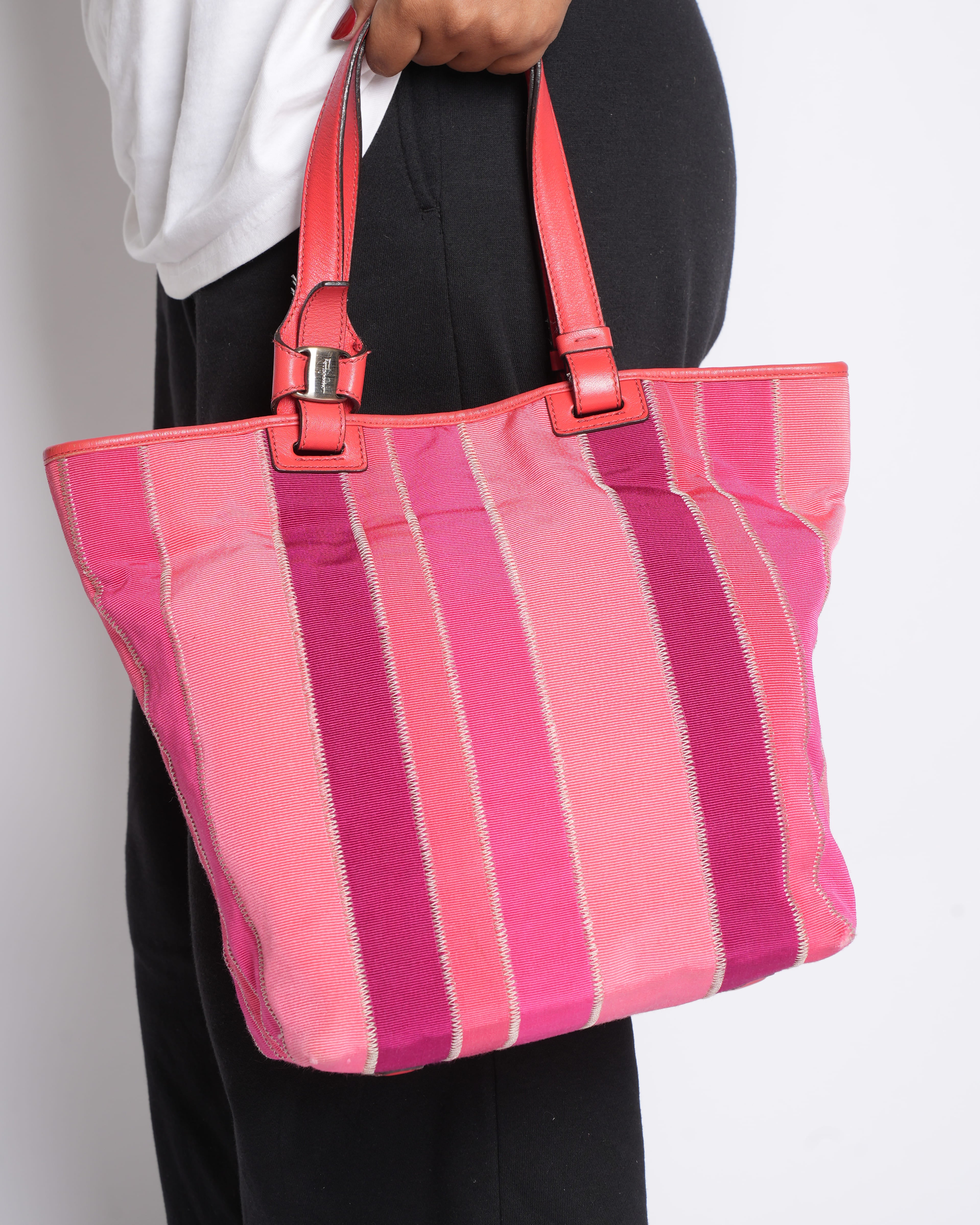 Salvatore Ferragamo Multicolor Striped Cloth Handbag