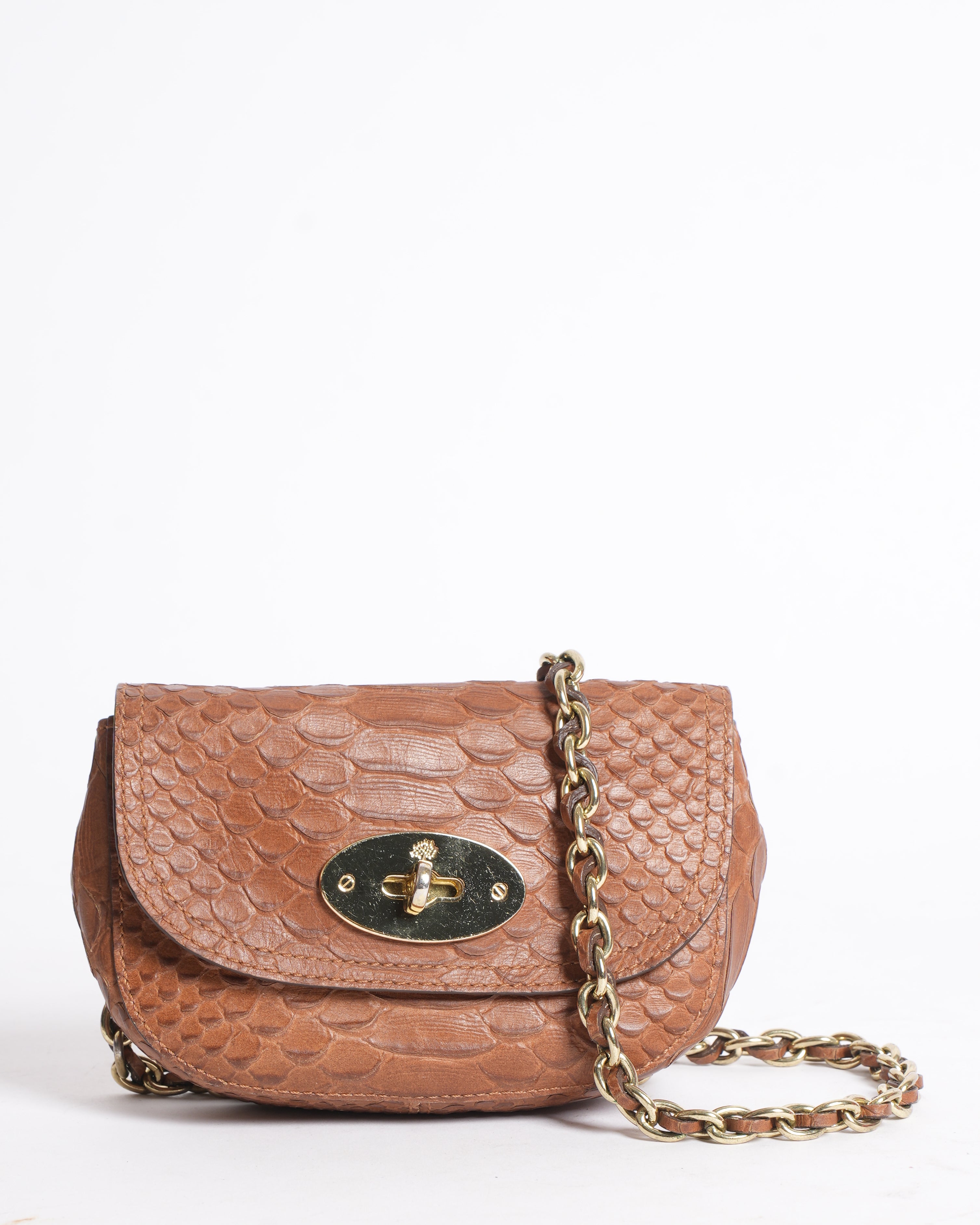 Mulberry Brown Python Embossed Leather Mini Lily Crossbody Bag
