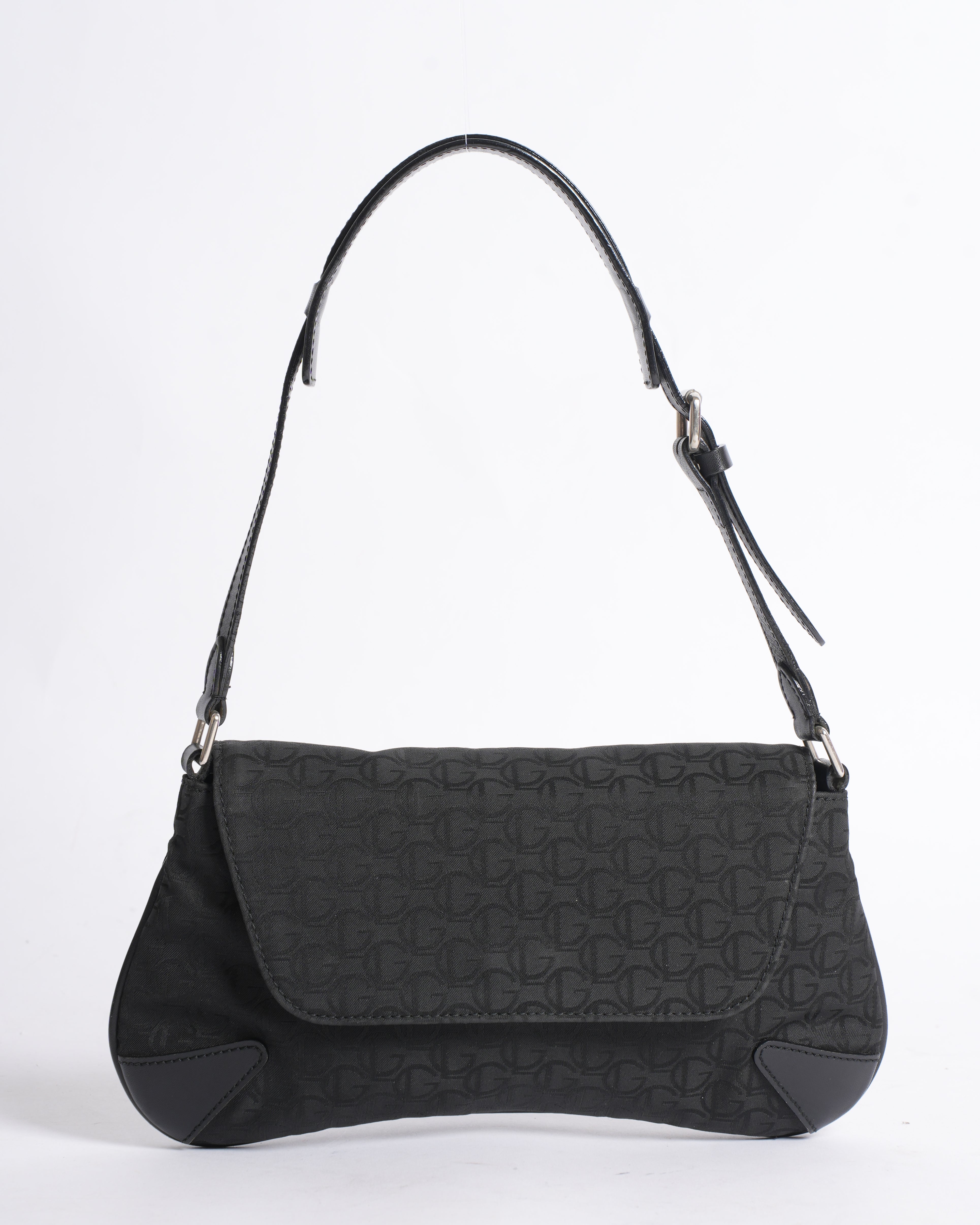 Guy Laroche Leather Monogram Shoulder Bag In Black