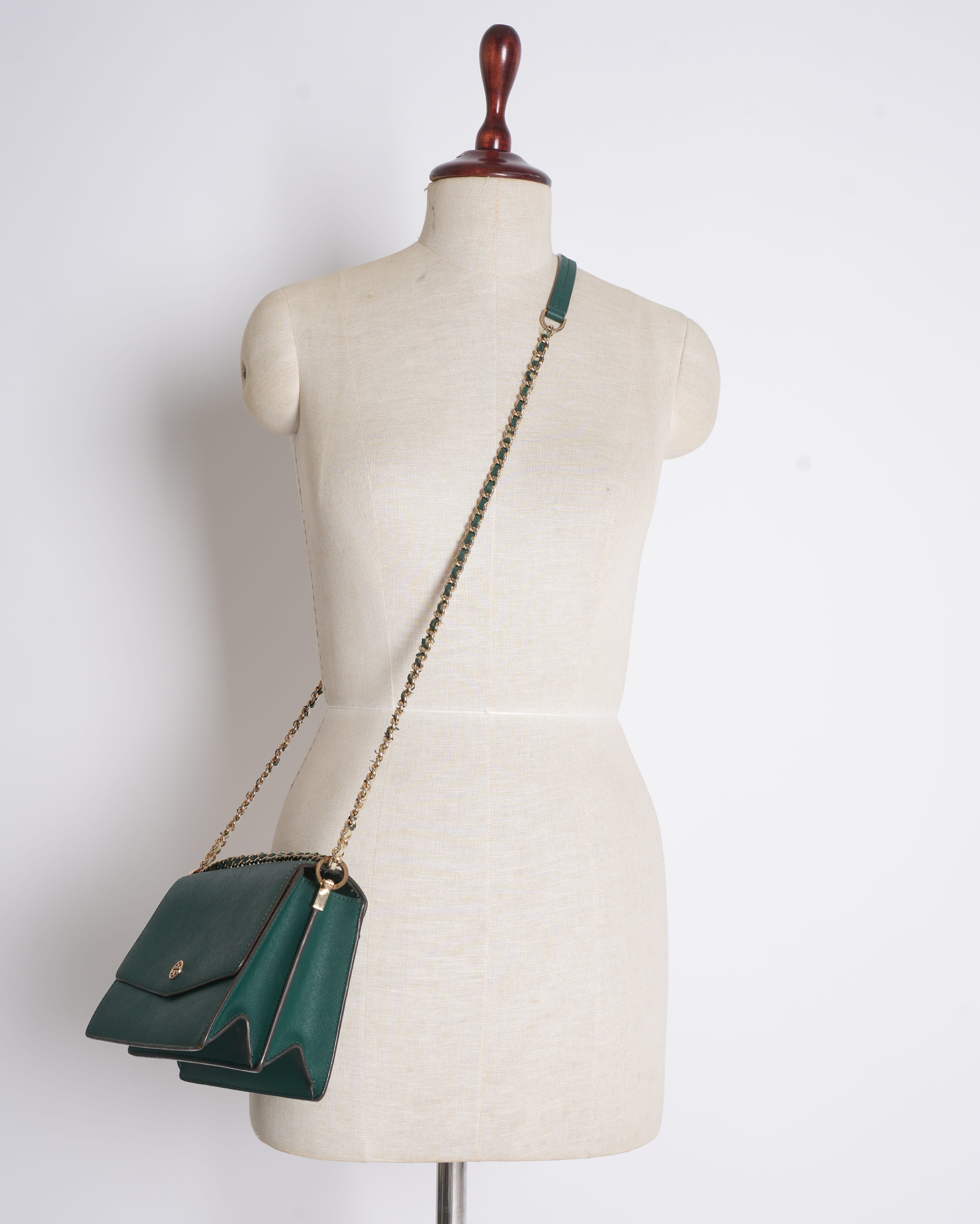 Tory Burch Green Leather Robinson Convertible Shoulder Bag
