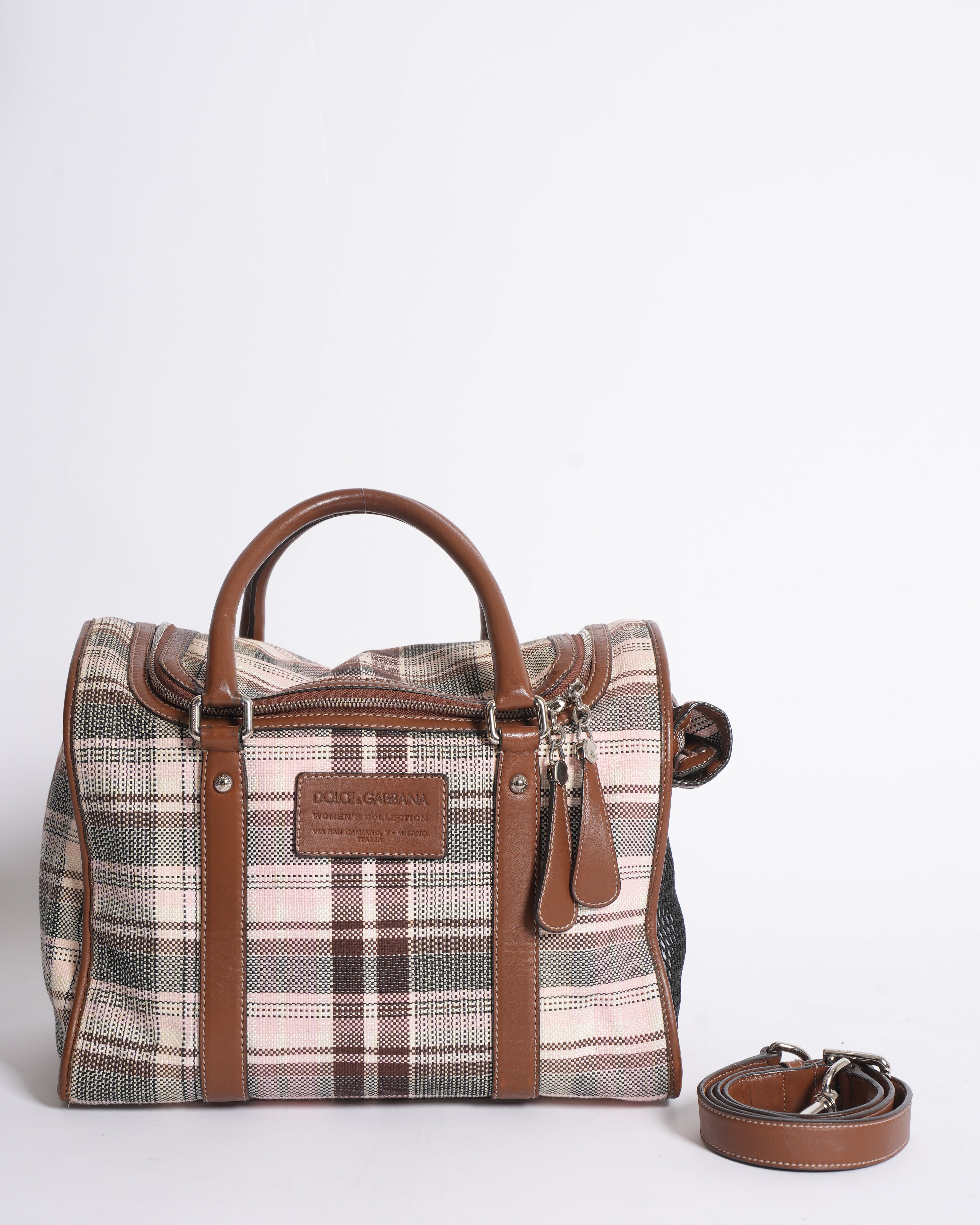 Dolce & Gabbana Canvas Checkered Miss Pet Carrier Handbag