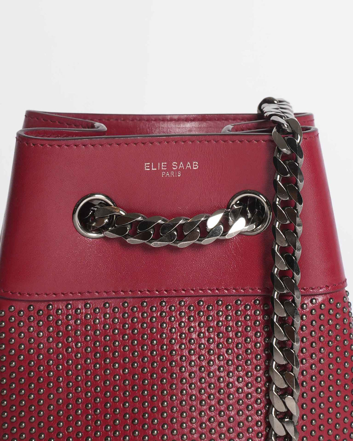 Elie Saab Leather Studded Bucket Bag in Red