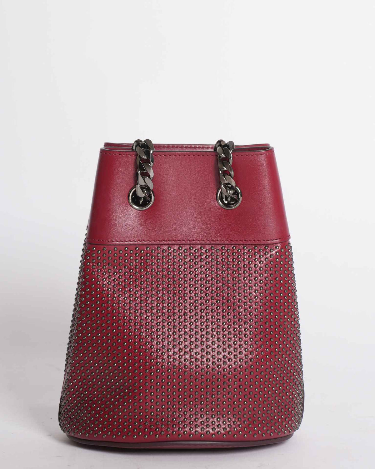 Elie Saab Leather Studded Bucket Bag in Red