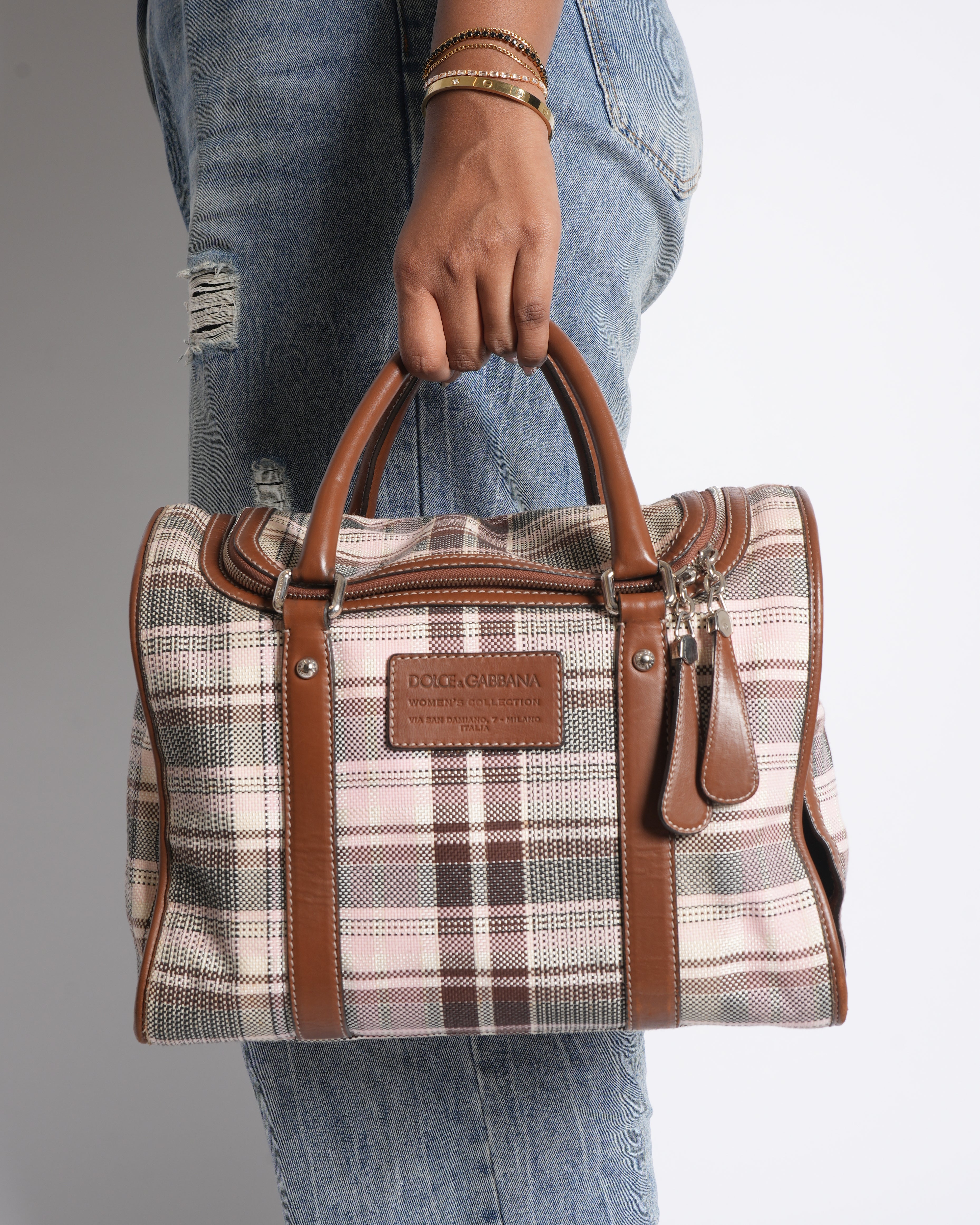 Dolce & Gabbana Canvas Checkered Miss Pet Carrier Handbag