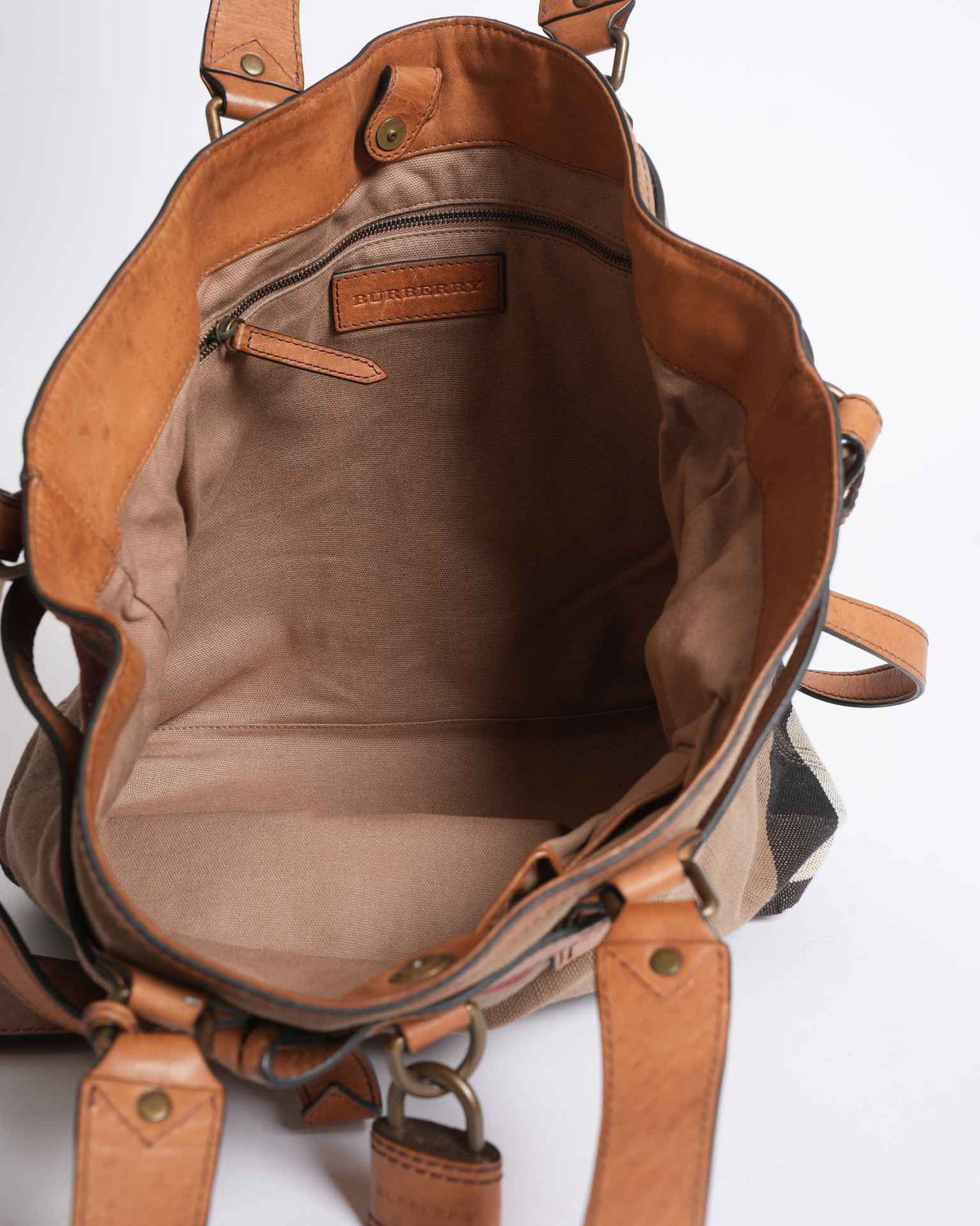 Burberry Tan Canvas & Leather Meha Check Maidstone Tote