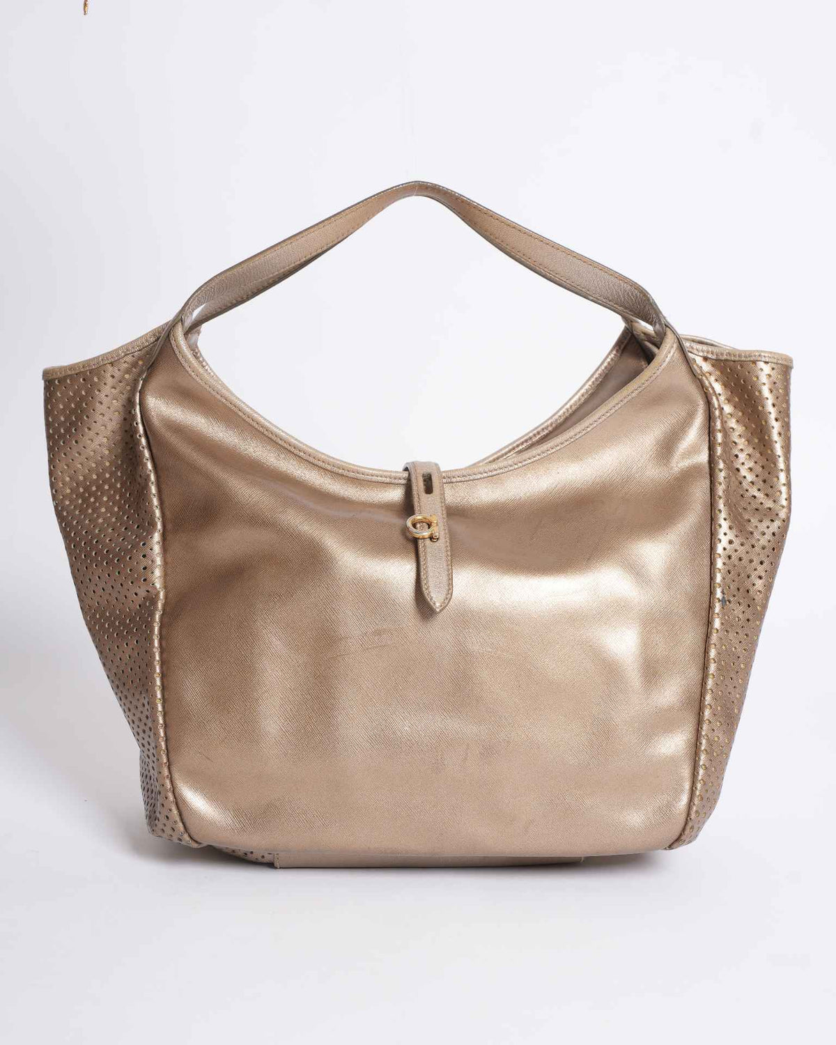 Salvatore Ferragamo gold metallic tote bag