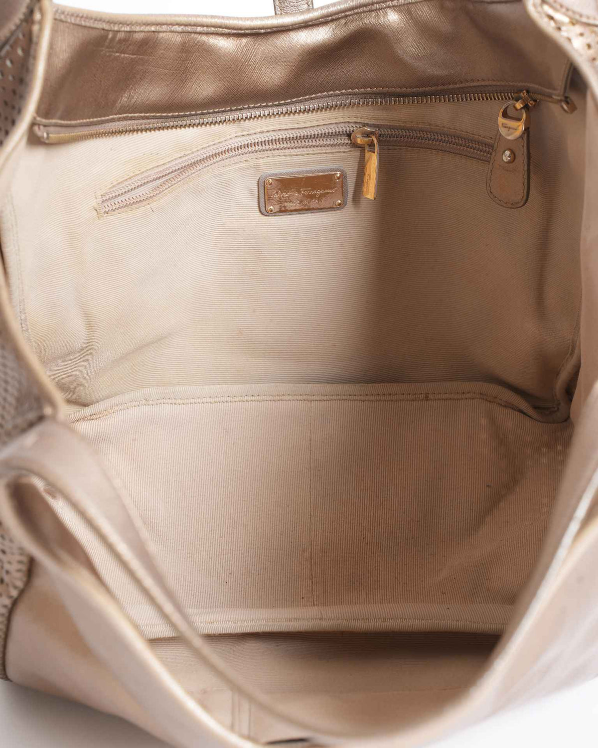Salvatore Ferragamo gold metallic tote bag