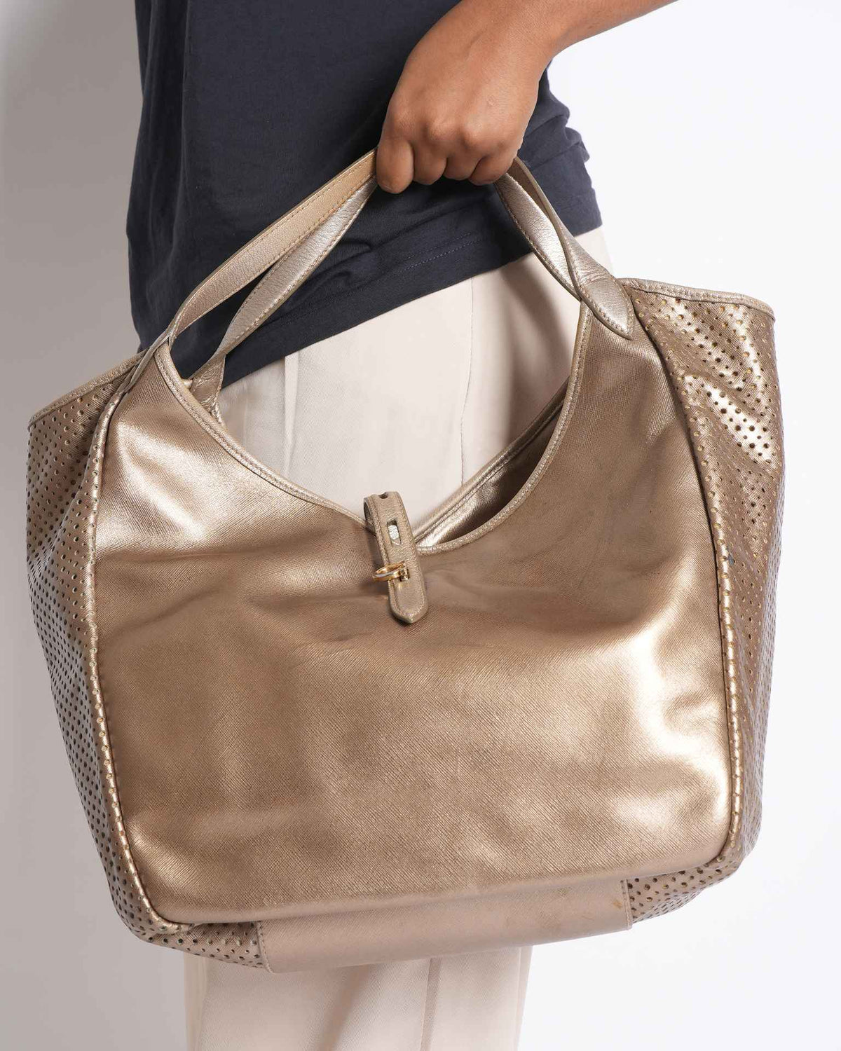 Salvatore Ferragamo gold metallic tote bag