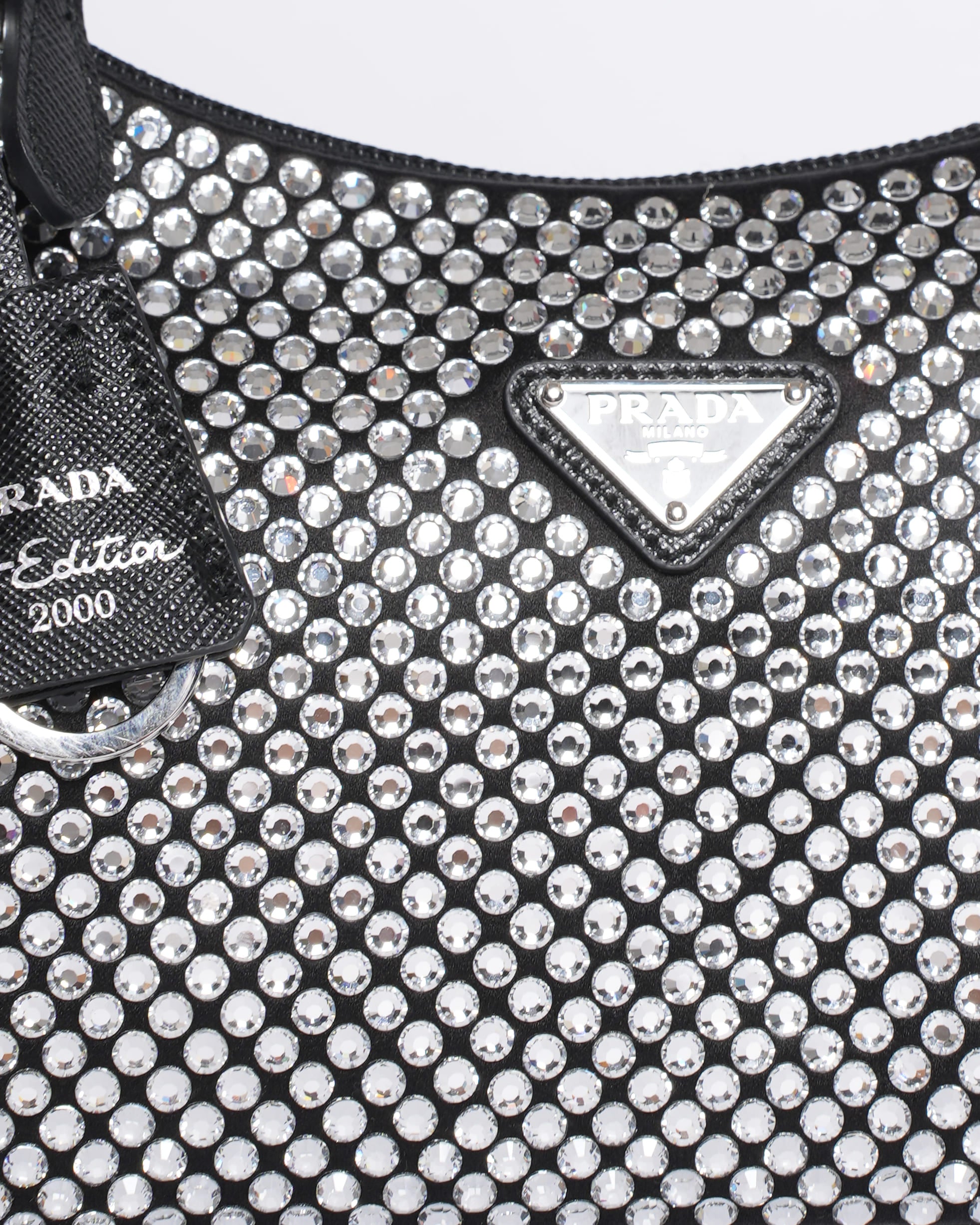 Prada Re-Edition 2000 Satin Mini Bag with Crystals in Black