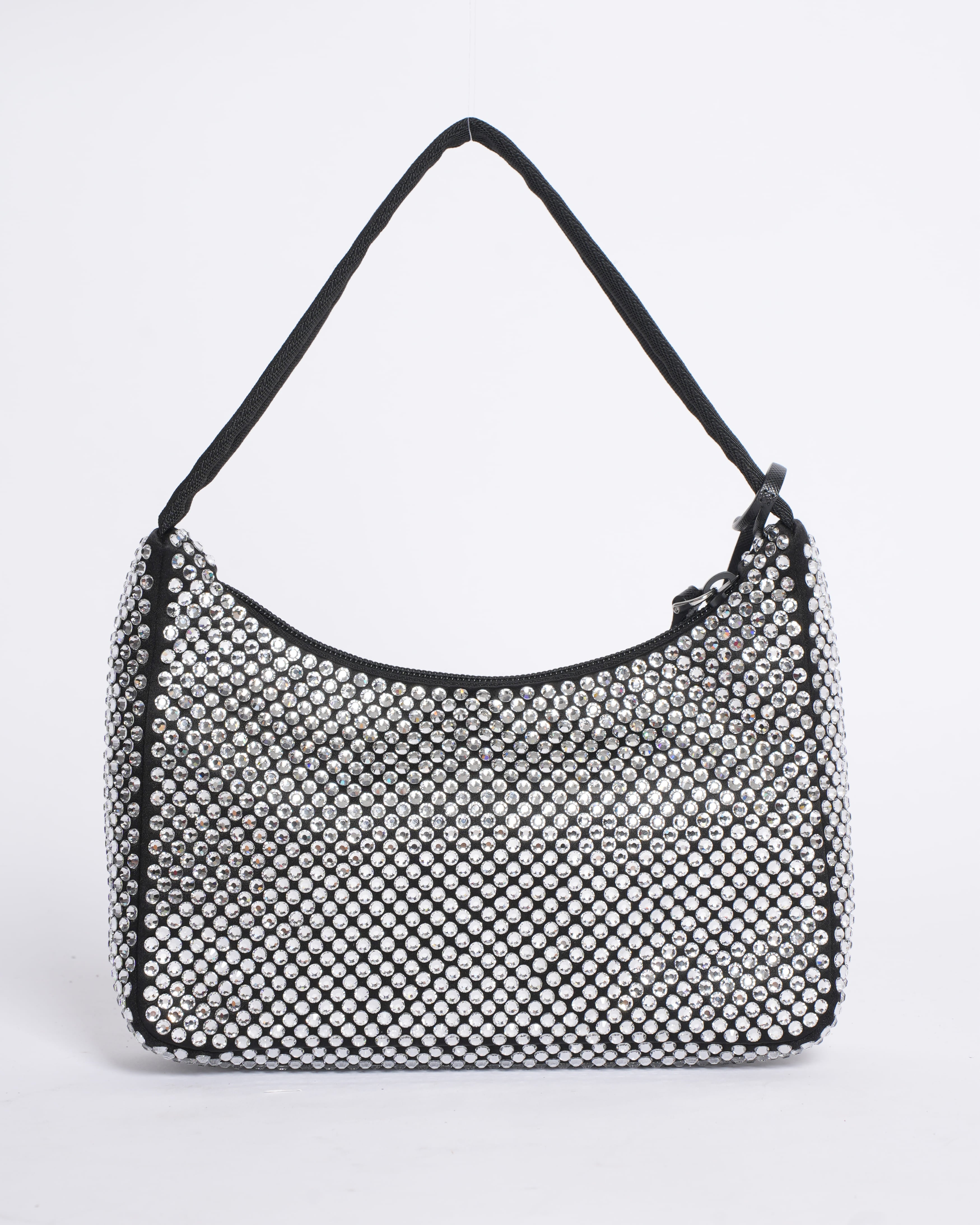 Prada Re-Edition 2000 Satin Mini Bag with Crystals in Black