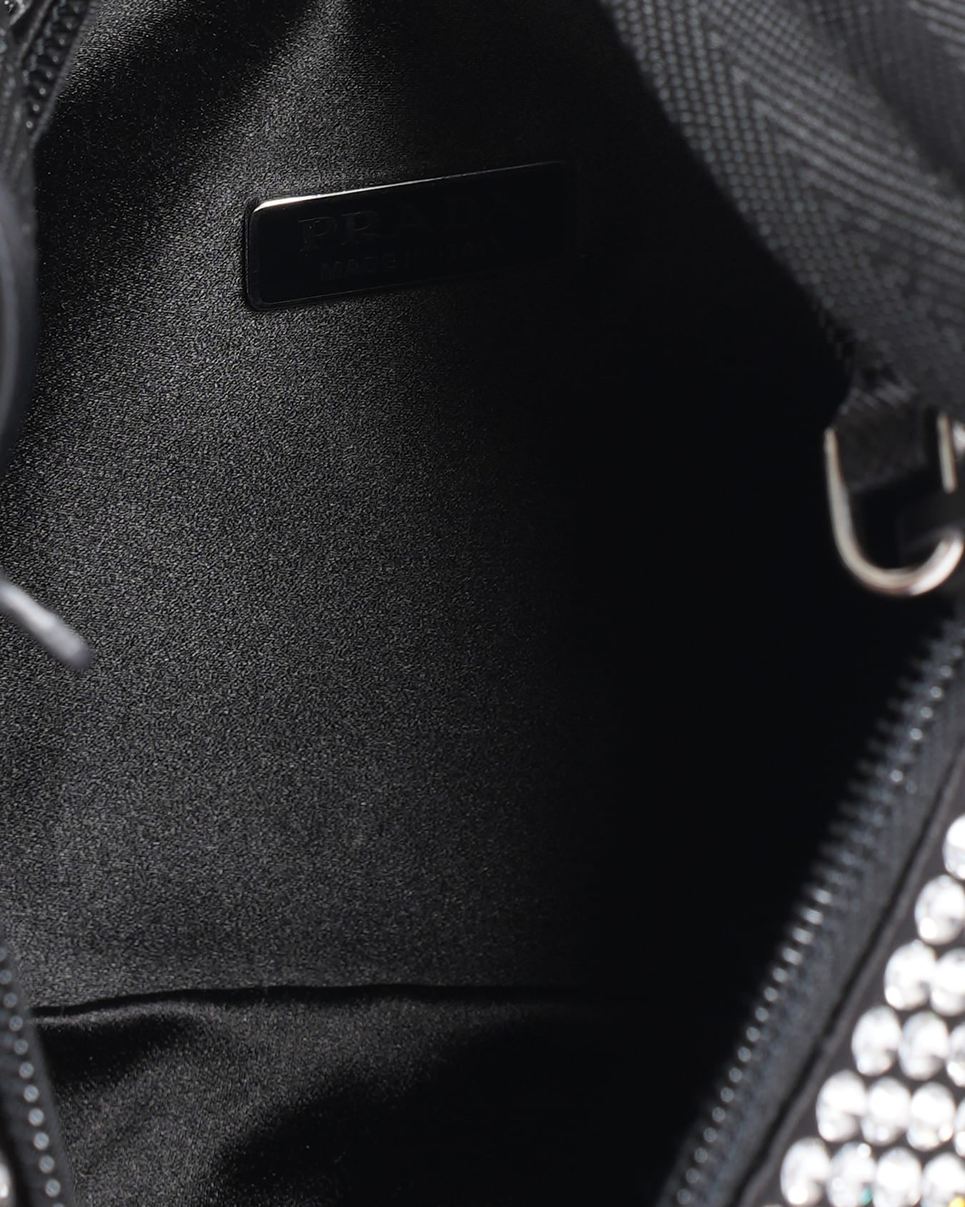 Prada Re-Edition 2000 Satin Mini Bag with Crystals in Black