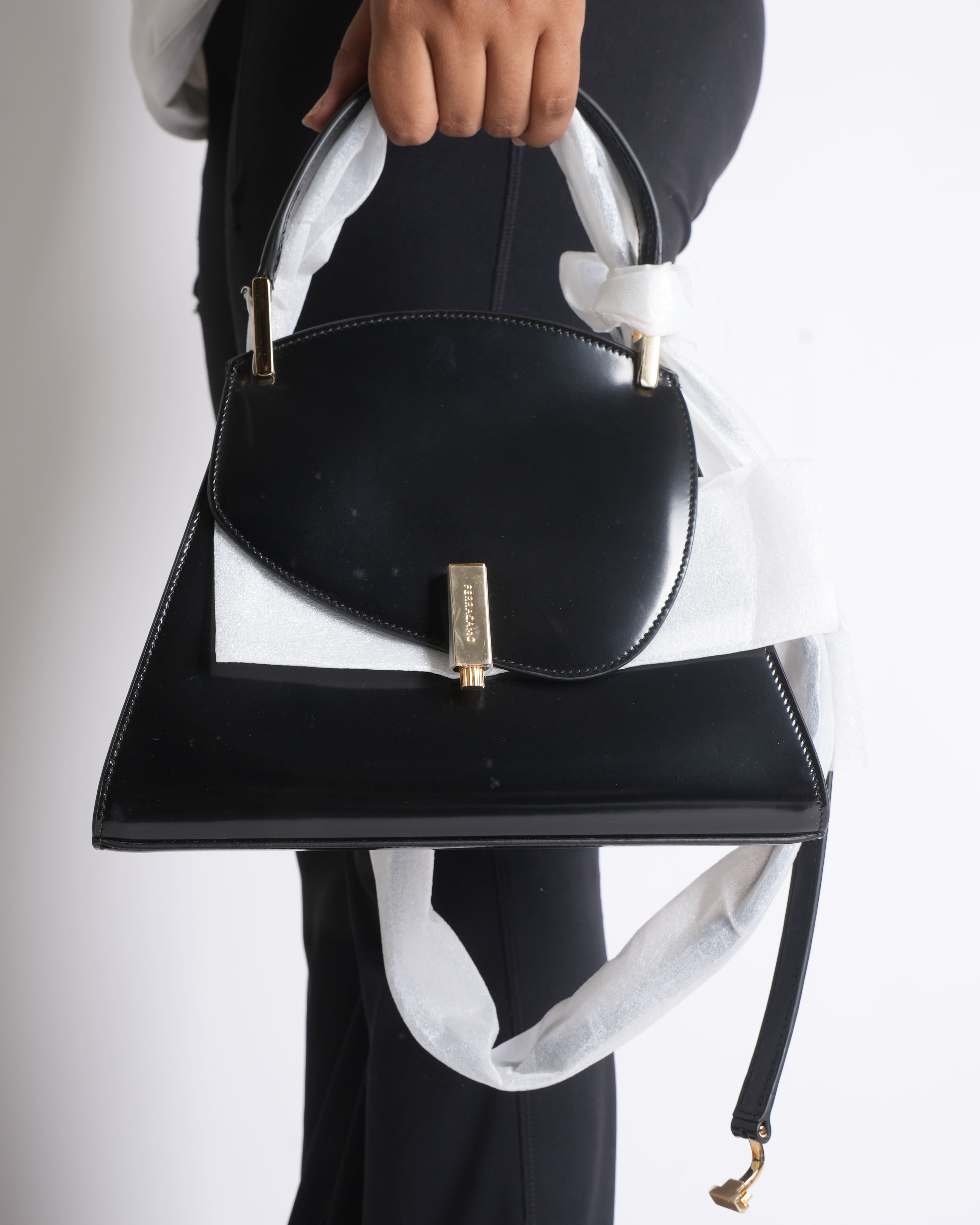 New Salvatore Ferragamo Geometric Small Top Handle Bag with Crossbody Strap