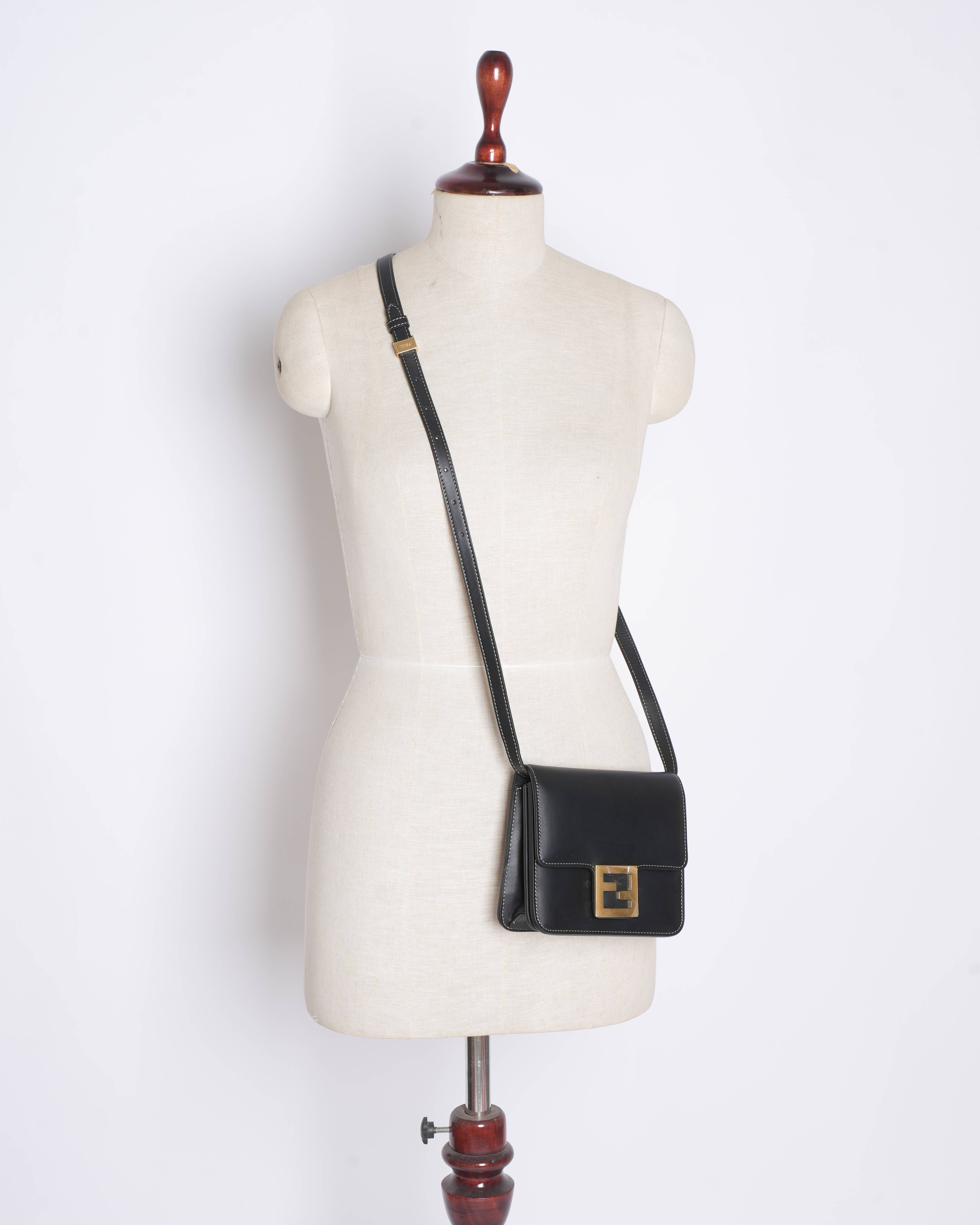 New Fendi fab black crossbody bag in smooth calfskin leather