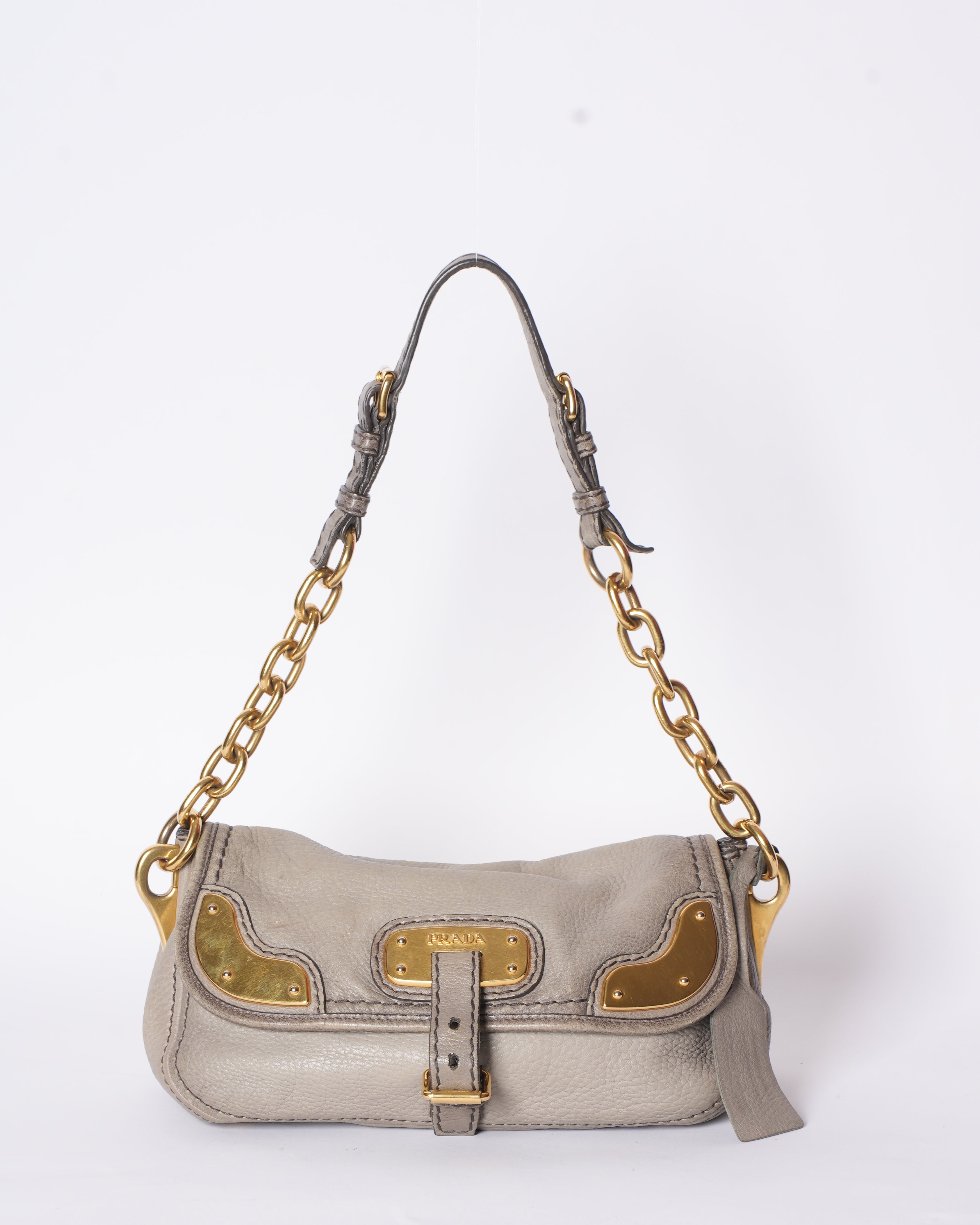 Prada Grey Leather Shoulder Bag